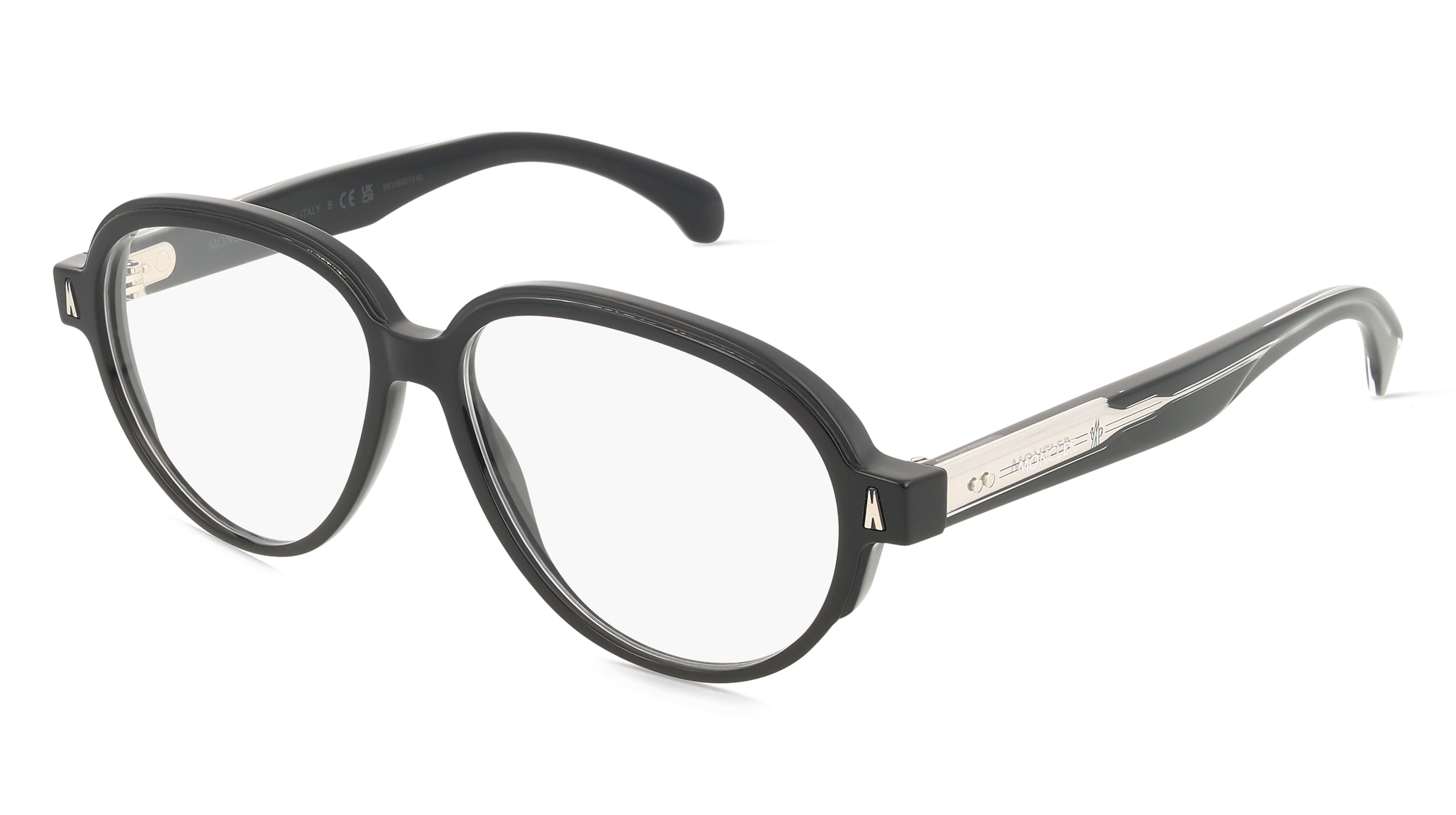 Moncler ME2003 Unisex-Brille inkl. Gläser Vollrand Pilot Acetat-Gestell 55/13/145, Schwarz