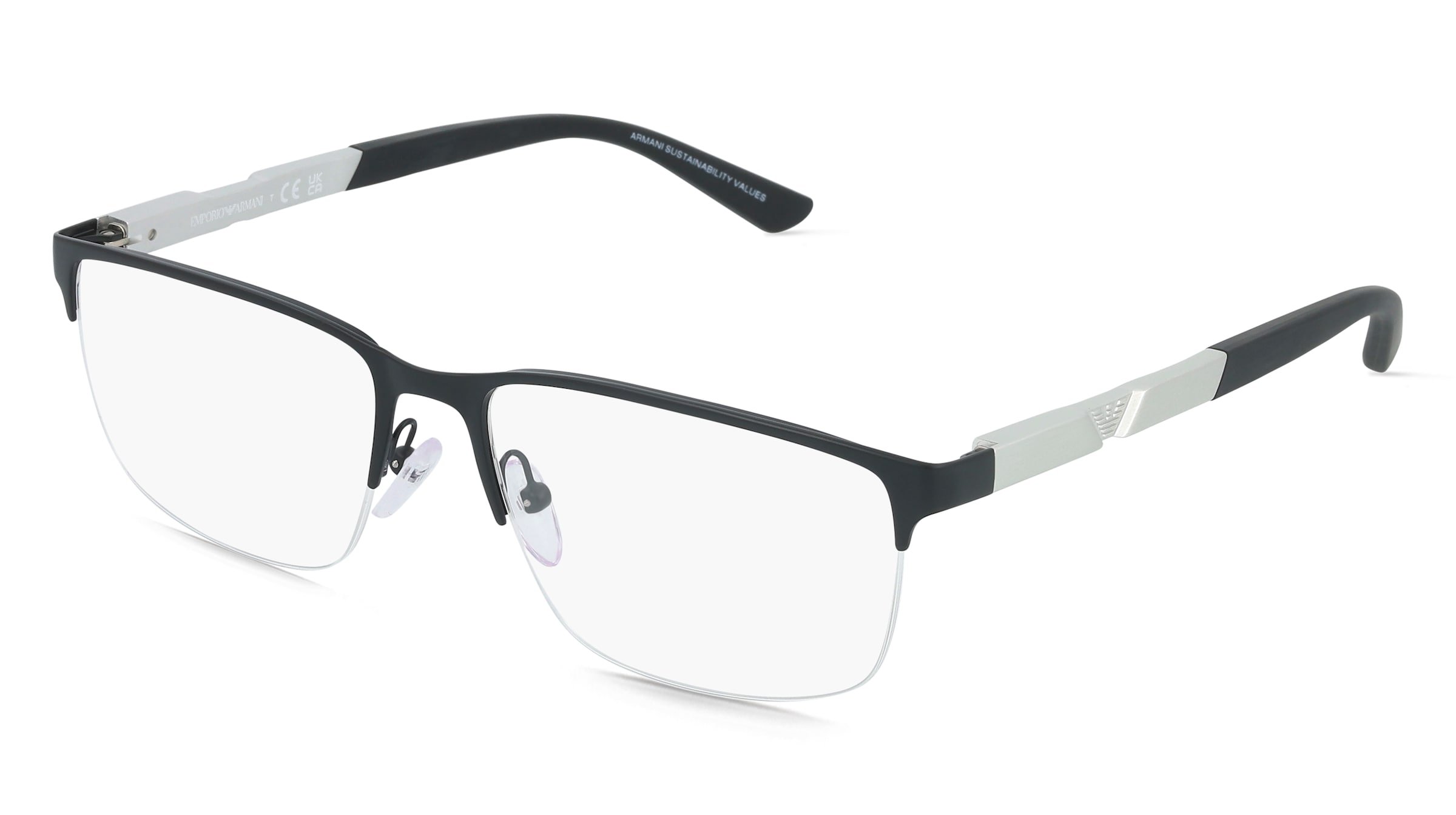 Emporio Armani EA1164 Herren-Brille inkl. Gläser Halbrand Eckig Metall-Gestell 56/17/145, Schwarz