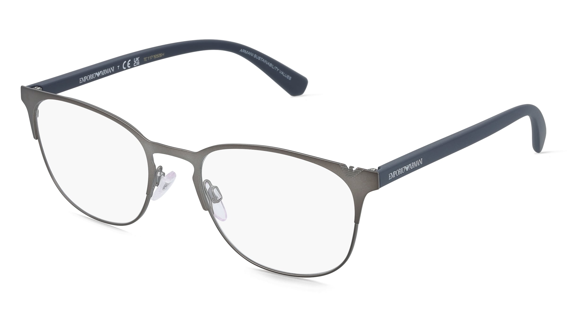 Emporio Armani 0EA1059 Herren-Brille inkl. Gläser Vollrand Oval Metall-Gestell 53/19/145, Grau