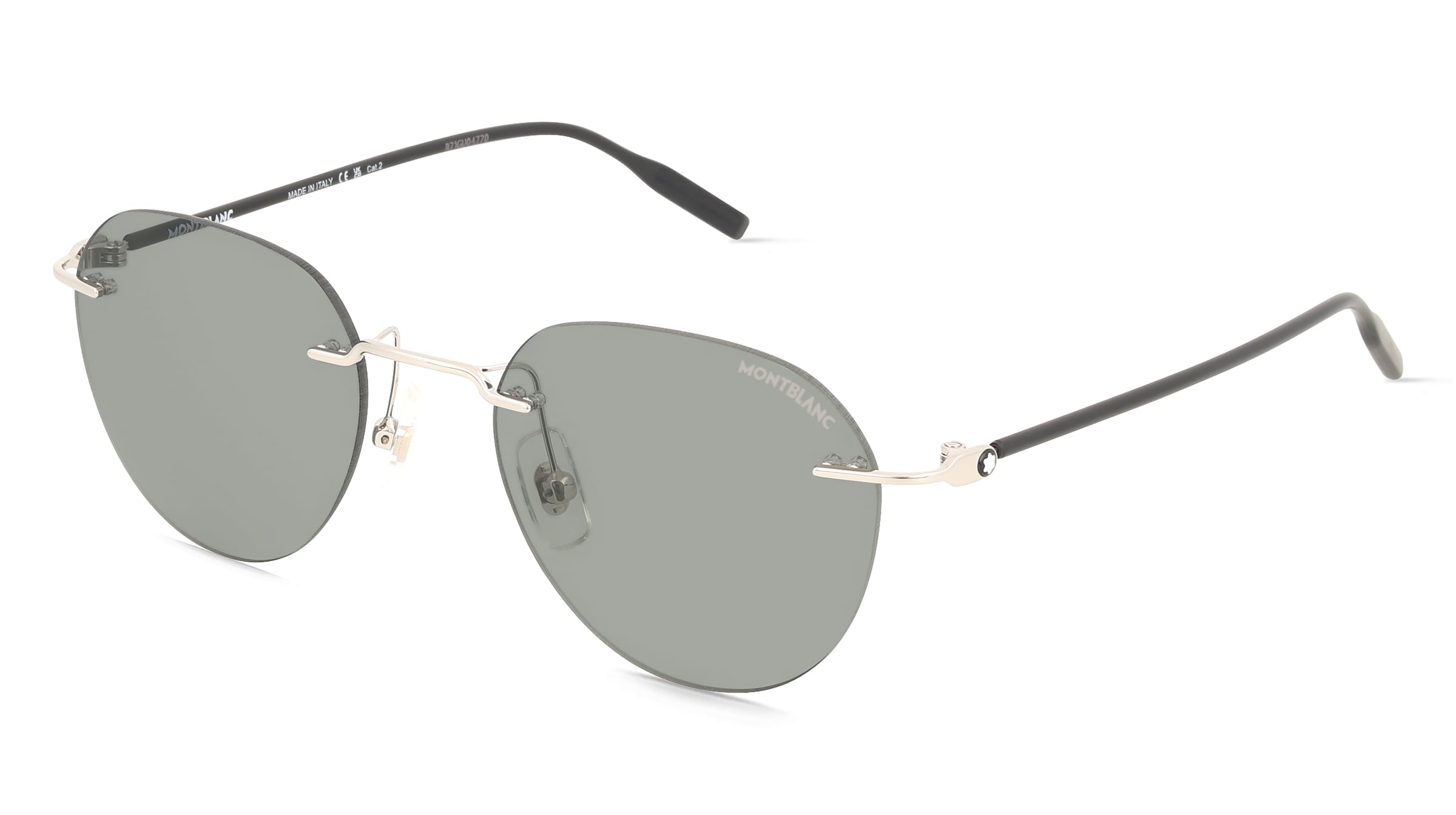 Montblanc MB0428S Herren-Sonnenbrille Randlos Rund Metall-Gestell, Silber