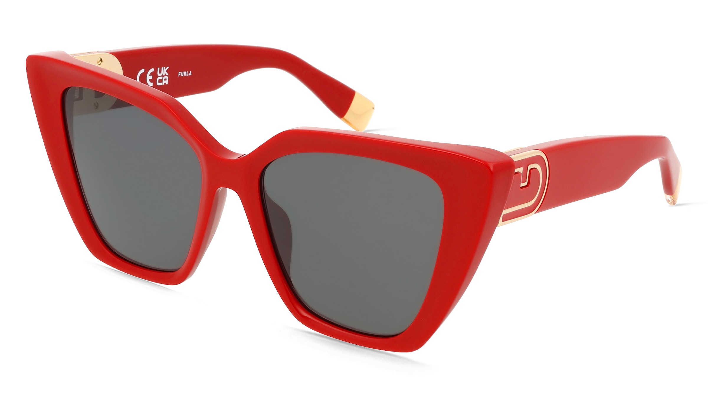 Furla SFU879 Damen-Sonnenbrille Vollrand Cat Eye Kunststoff-Gestell, Rot