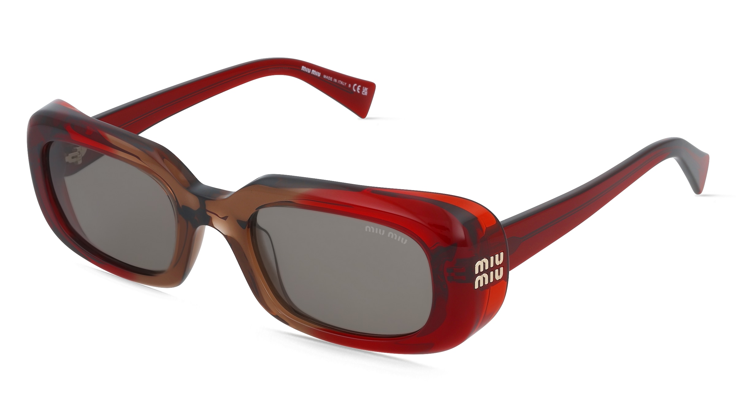 Miu Miu MU B13S Damen-Sonnenbrille Vollrand Eckig Acetat-Gestell, Rot