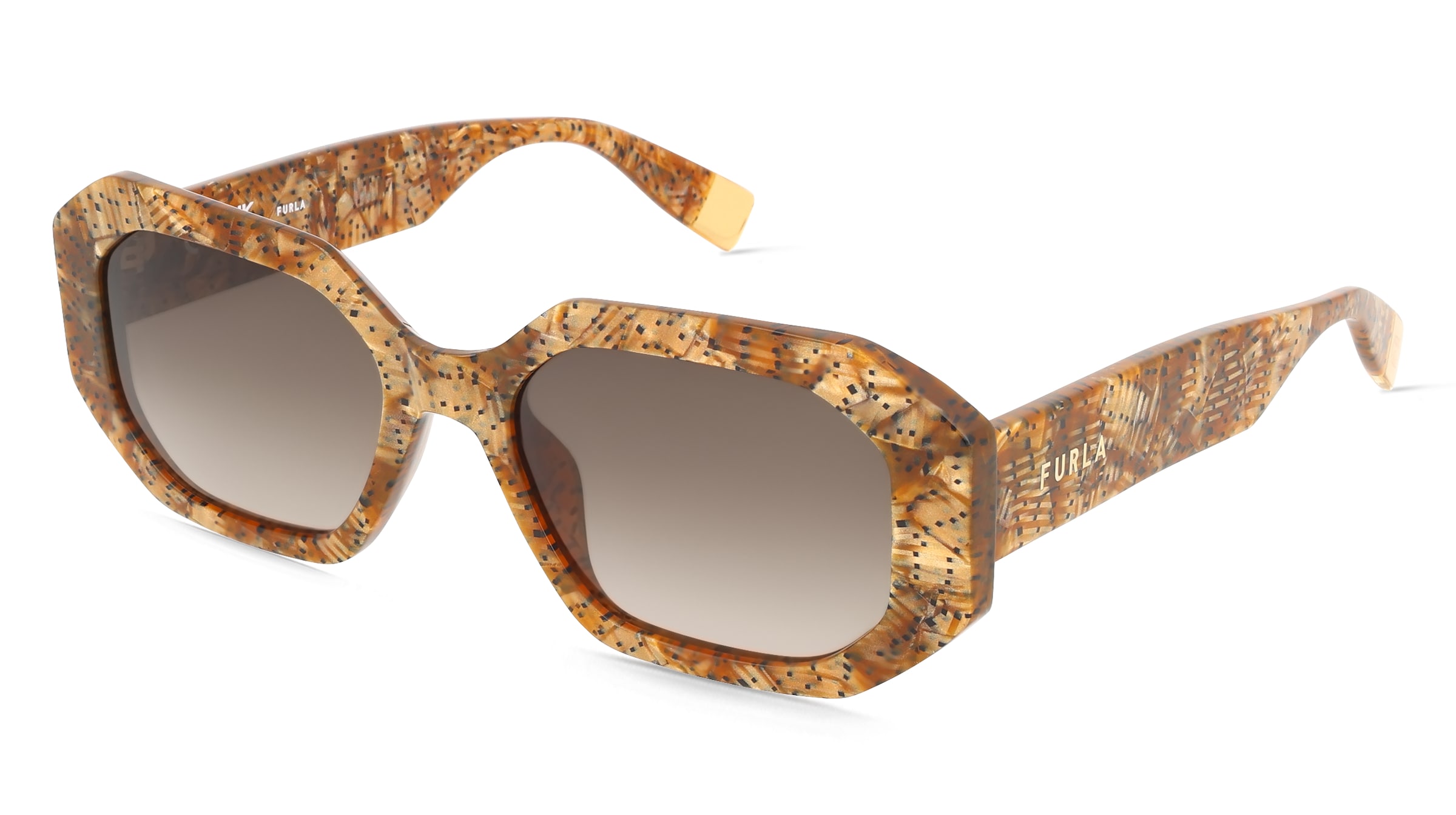 Furla SFU815 Damen-Sonnenbrille Vollrand Quadratisch Acetat-Gestell, Havanna