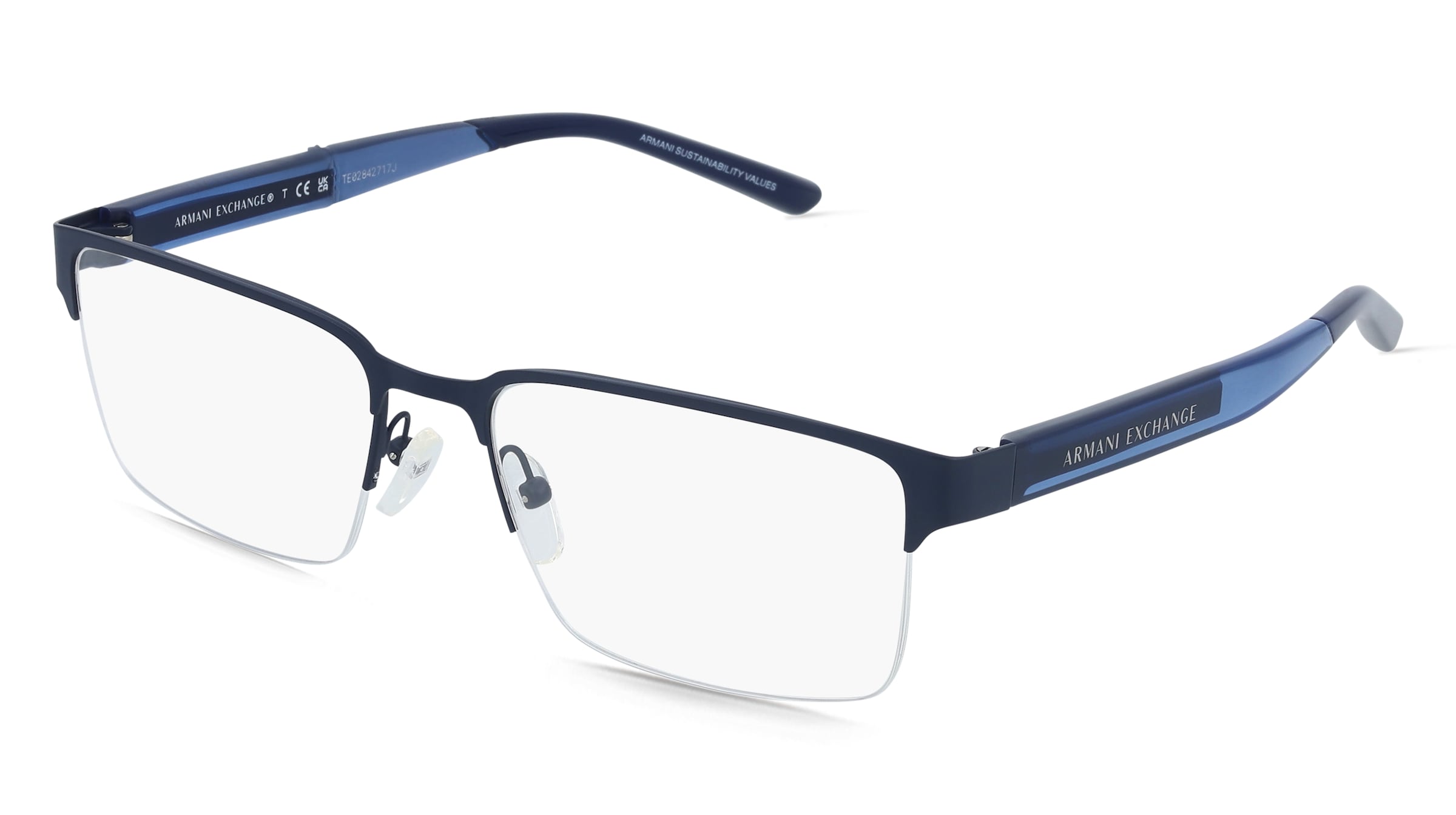 Emporio Armani AX1075 Herren-Brille inkl. Gläser Halbrand Eckig Metall-Gestell 55/18/145, Blau