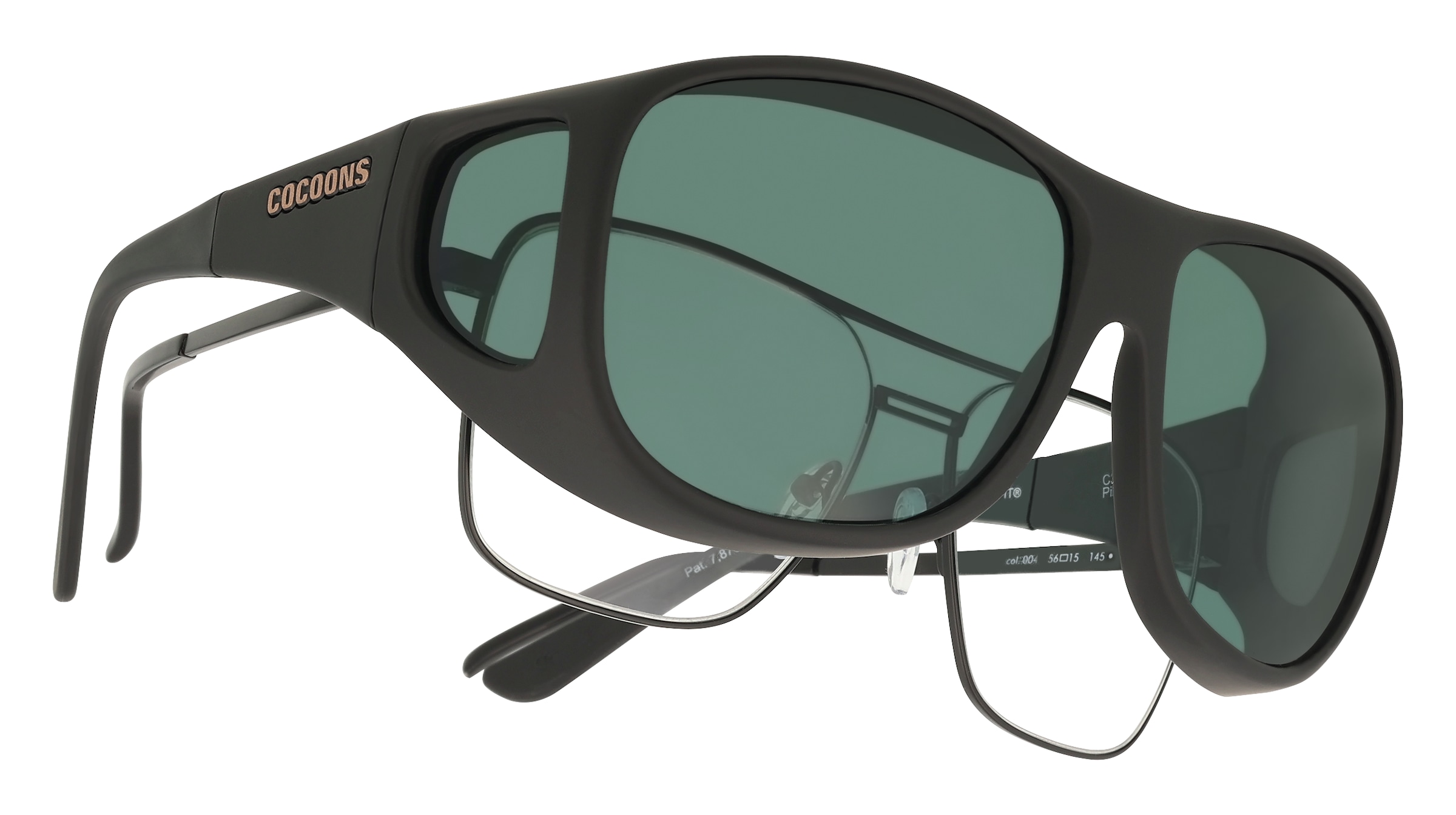 Cocoons Fitover L Unisex-Sonnenbrille Vollrand Eckig Kunststoff-Gestell, schwarz