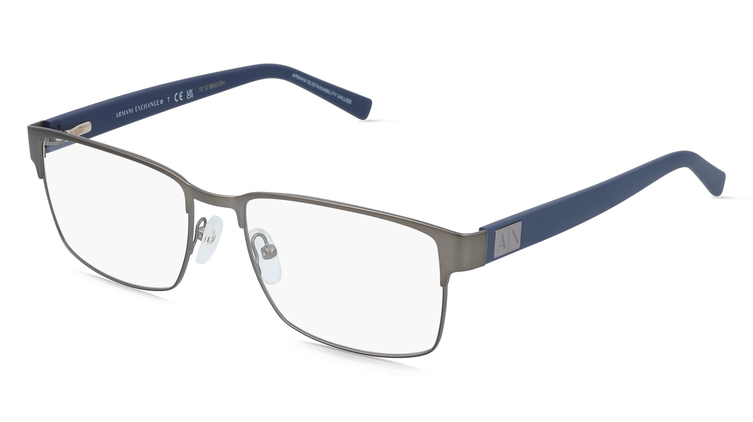 Armani Exchange 0AX1019 Herren-Brille inkl. Gläser Vollrand Quadratisch Metall-Gestell 54/17/140, Grau