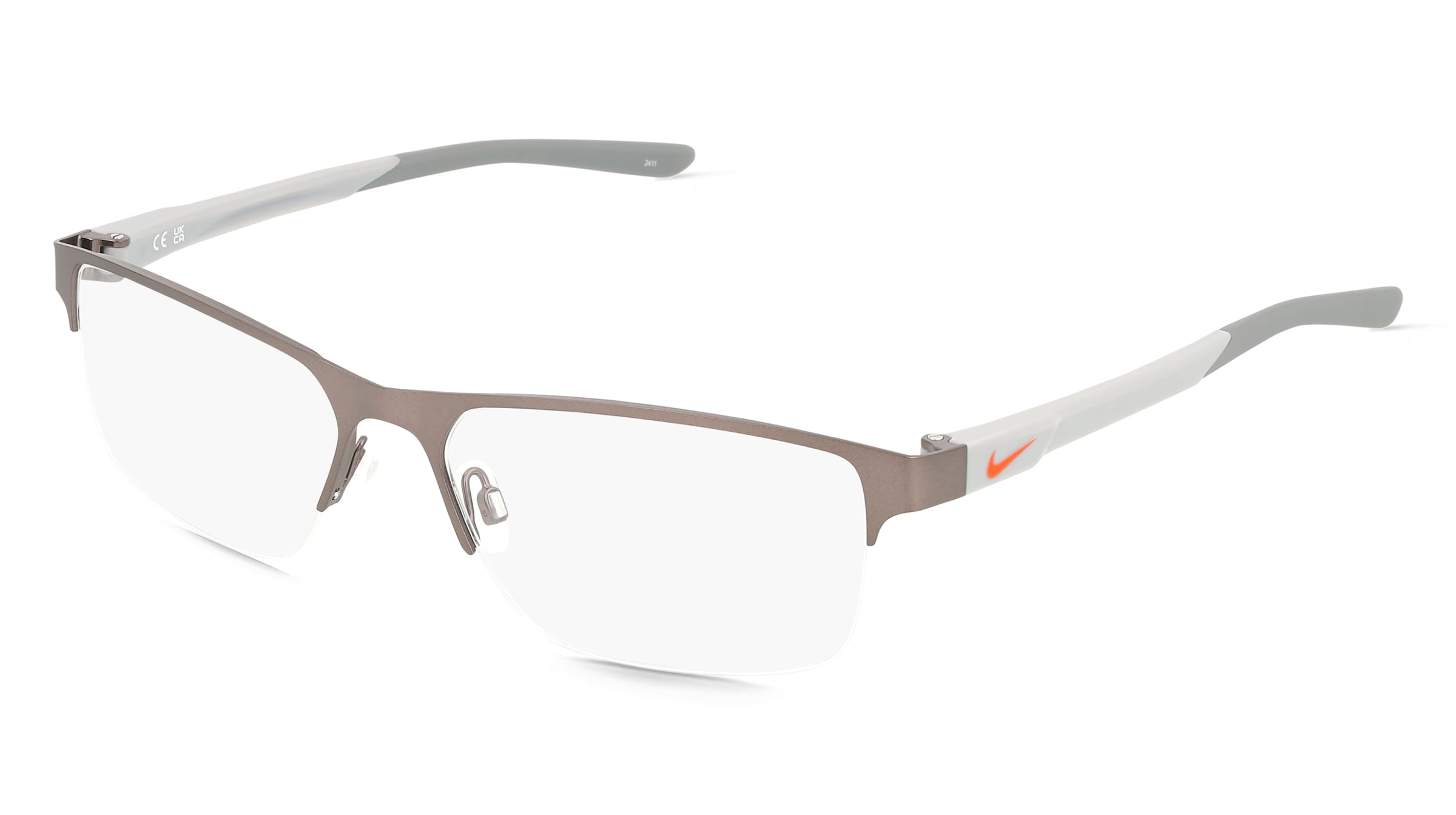 Nike NK8159 Unisex-Brille inkl. Gläser Halbrand Quadratisch Metall-Gestell 59/17/145, Grau
