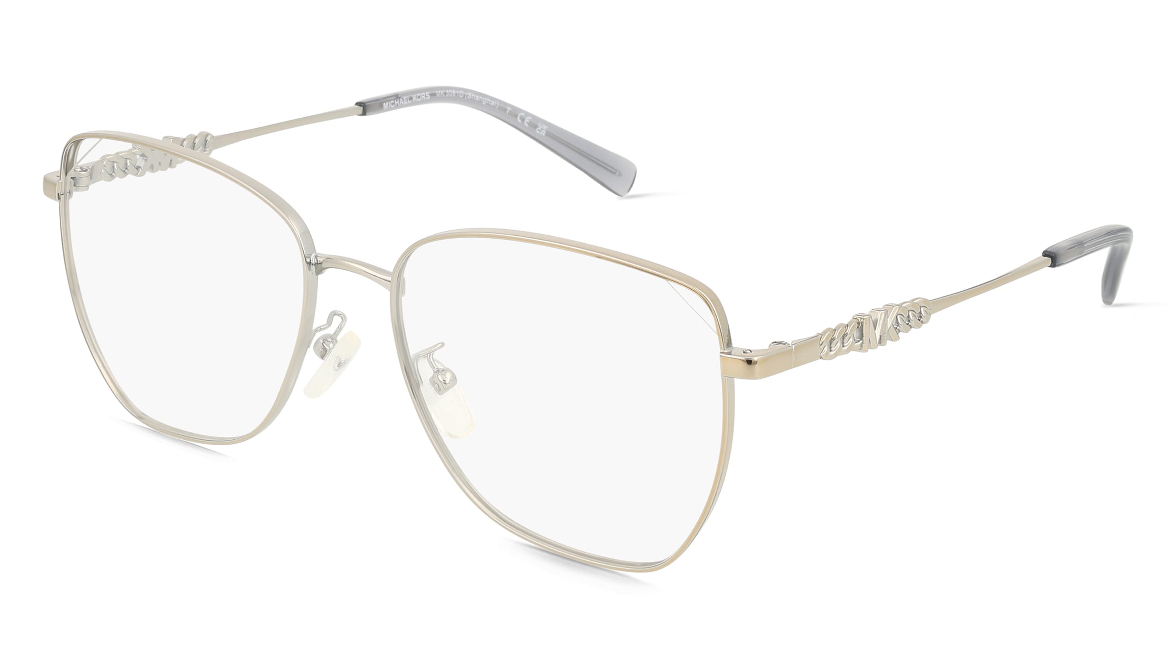 Michael Kors 0MK3081D SHANGHAI Damen-Brille inkl. Gläser Vollrand Cat Eye Metall-Gestell 56/17/145, Silber