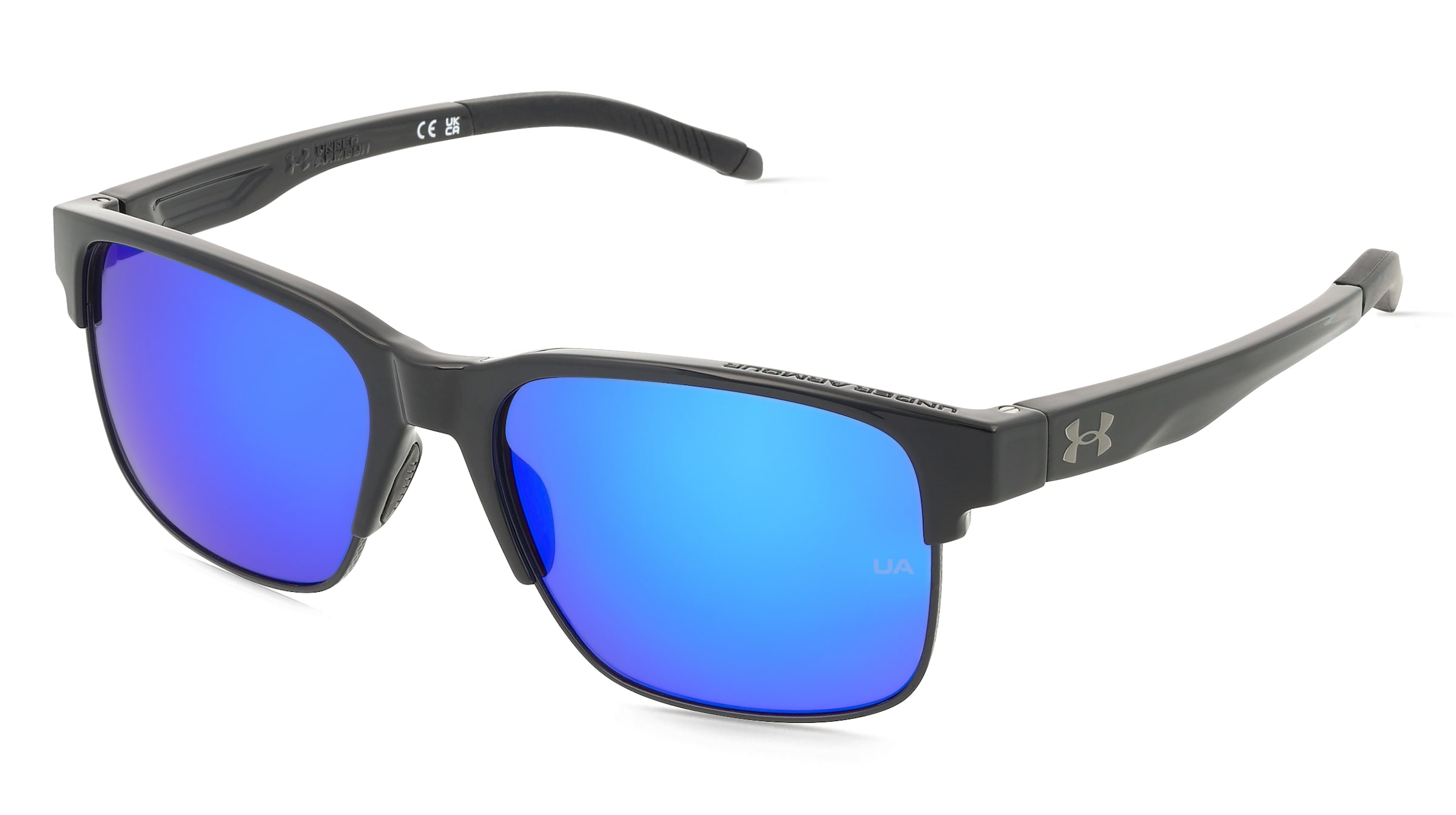 Under Armour UA ASSIST EDGE Unisex-Sonnenbrille Halbrand Eckig Edelstahl-Gestell, Schwarz