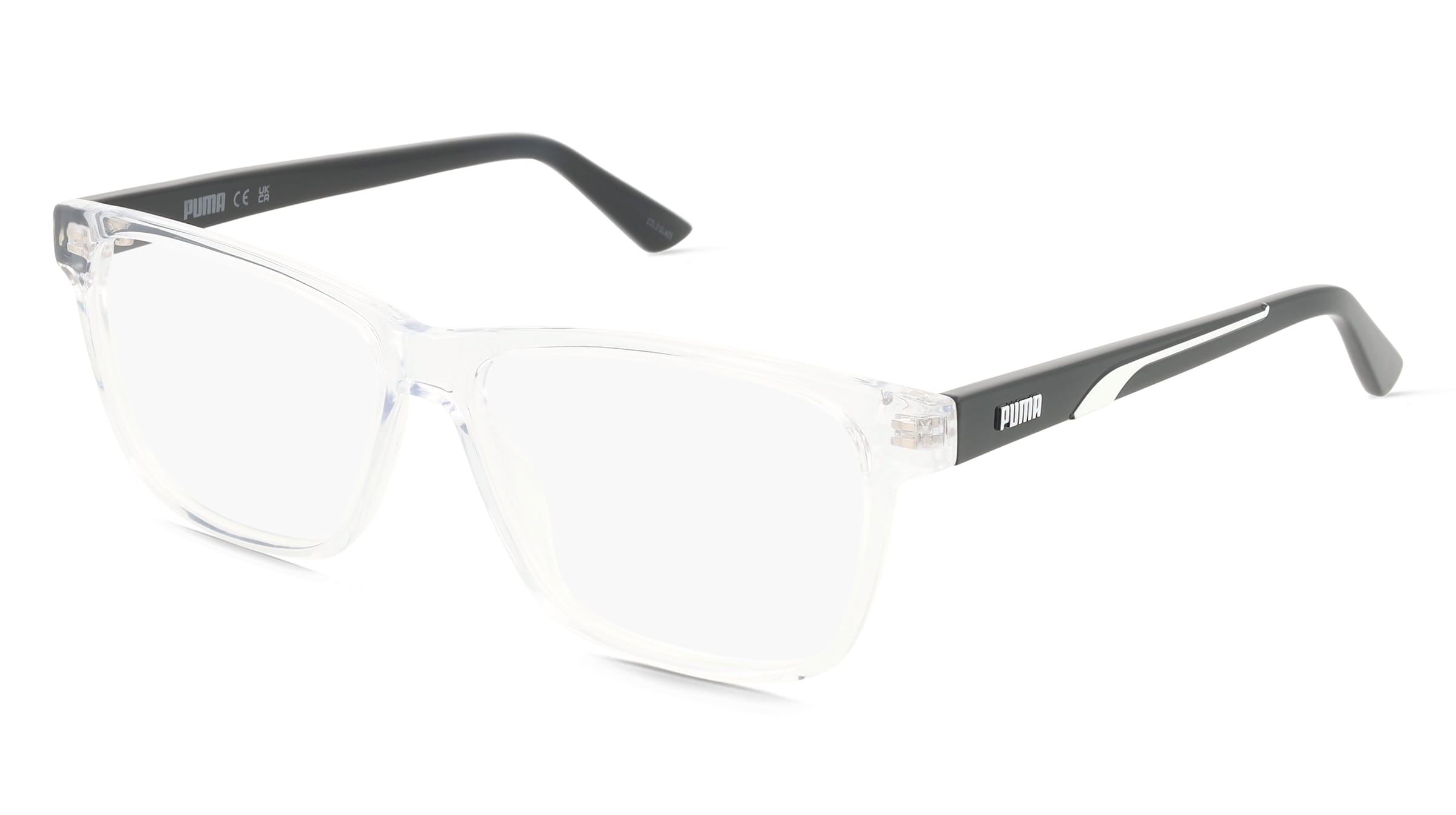 Puma PU0470O Unisex-Brille inkl. Gläser Vollrand Quadratisch Kunststoff-Gestell 57/14/145, Transparent