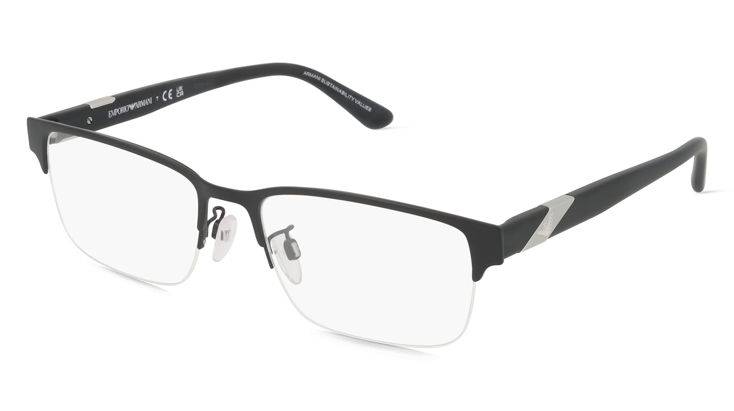 Emporio Armani EA1129 Herren-Brille inkl. Gläser Halbrand Quadratisch Metall-Gestell 53/18/145, Schwarz