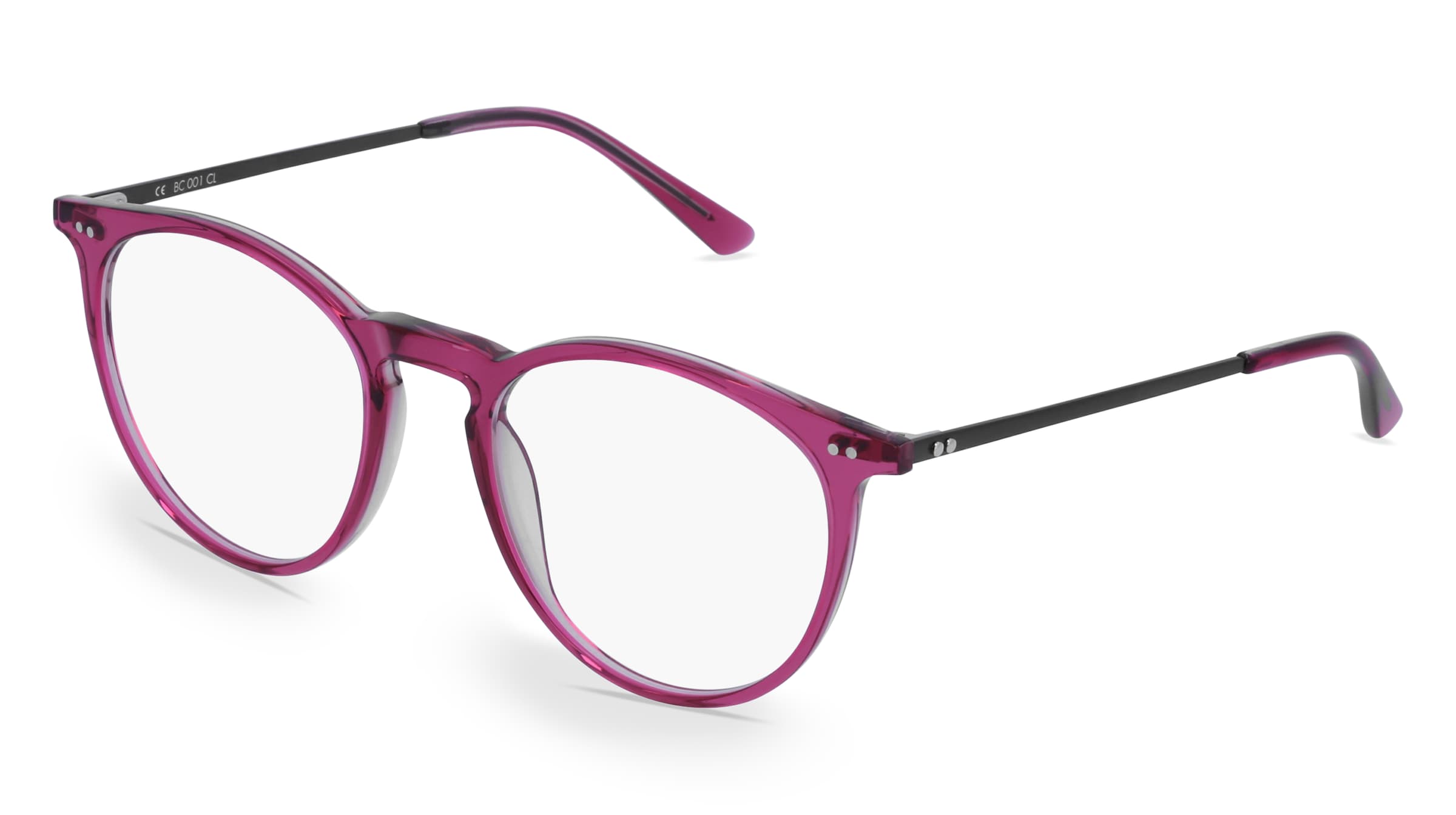 Fielmann BC 001 CL Damen-Brille inkl. Gläser Vollrand Panto Blockacetat-Gestell 50mm/19mm/135mm, pink