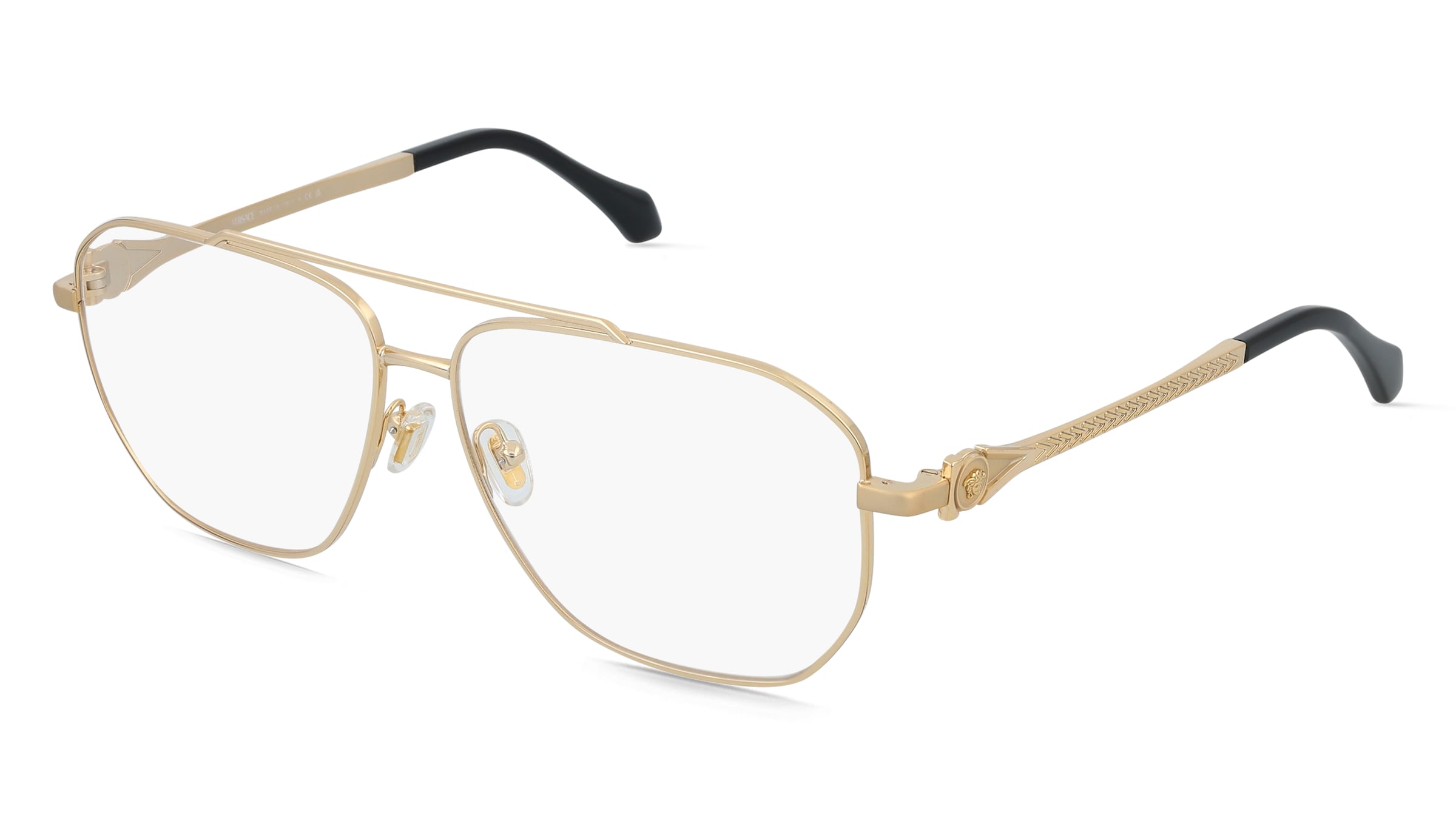 Versace VE1307 Herren-Brille inkl. Gläser Vollrand Pilot Metall-Gestell 59/12/140, Gold