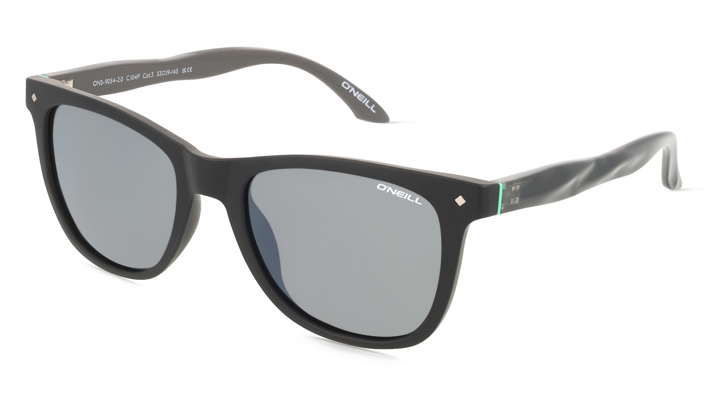 O’Neill ON9054 2.0 Unisex-Sonnenbrille Vollrand Quadratisch Kunststoff-Gestell, Schwarz
