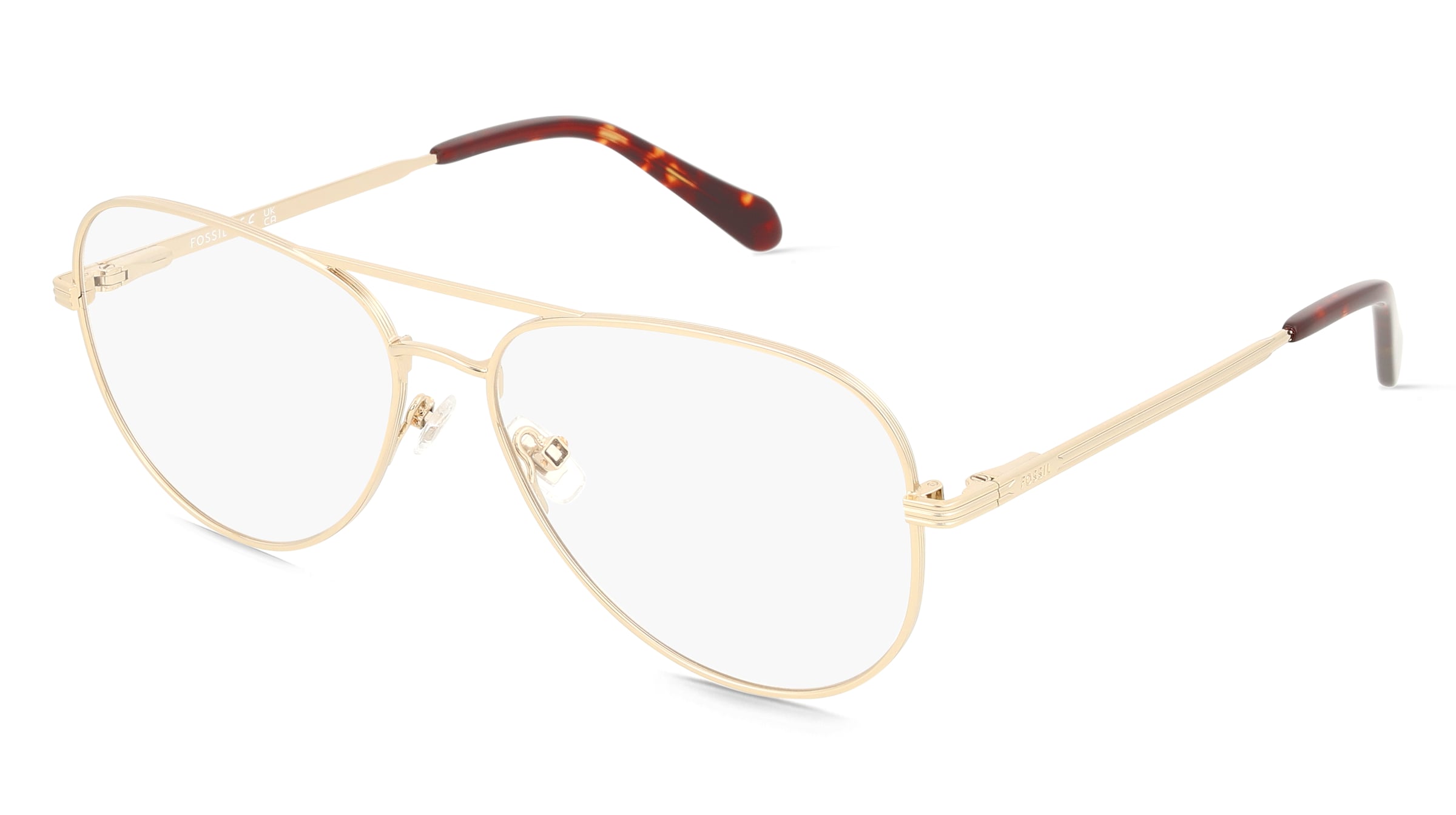 Fossil 7206G Herren-Brille inkl. Gläser Vollrand Pilot Edelstahl-Gestell 56/15/145, Gold