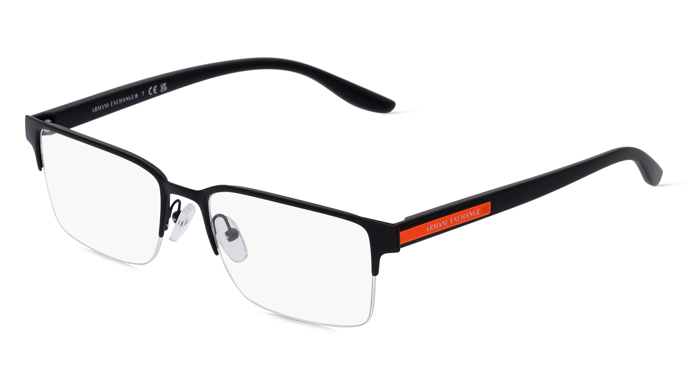 Armani Exchange AX1046 Herren-Brille inkl. Gläser Halbrand Quadratisch Metall-Gestell 55/18/145, Schwarz
