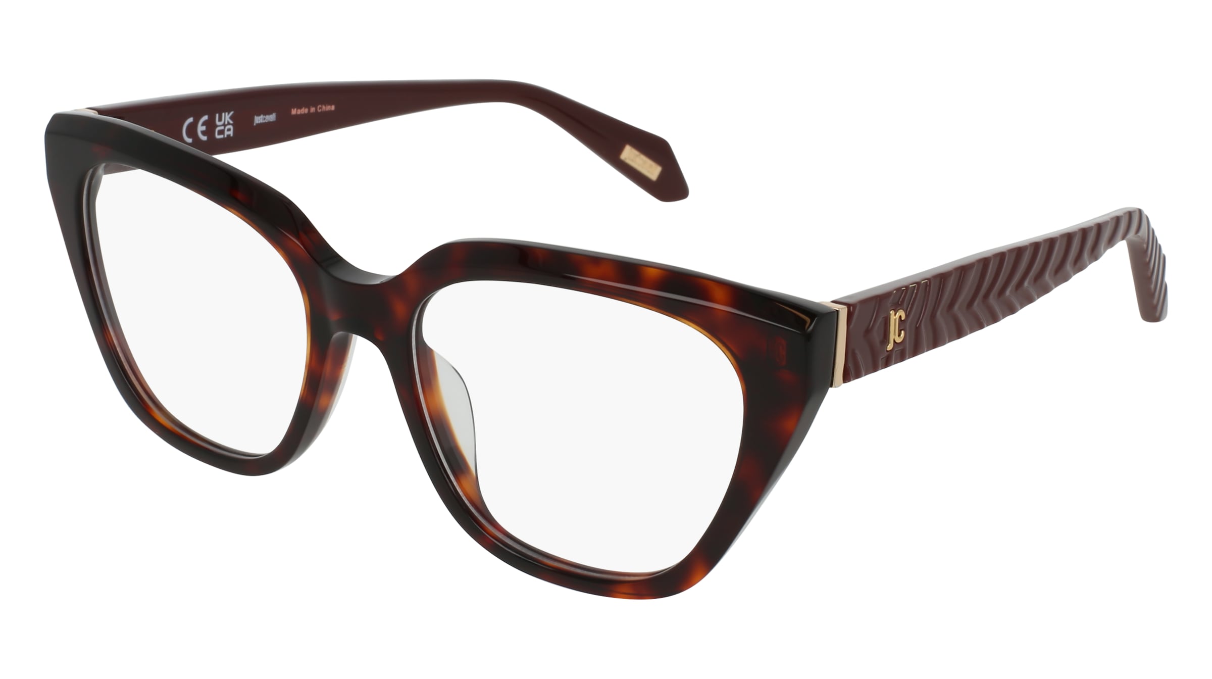 Just Cavalli VJC183 Damen-Brille inkl. Gläser Vollrand Butterfly Kunststoff-Gestell 53/18/140, Havanna
