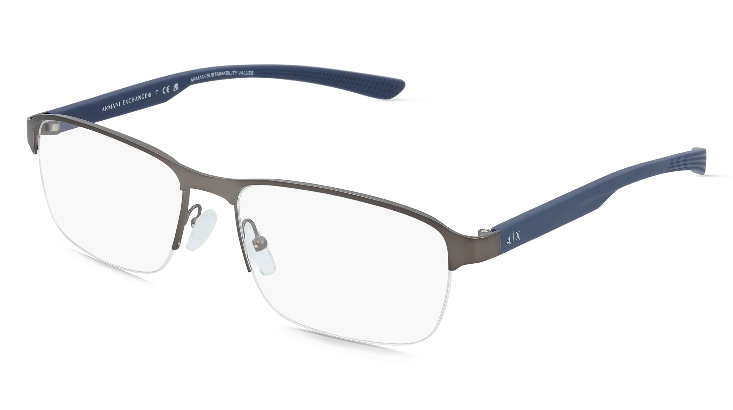 Armani Exchange 0AX1061 Herren-Brille inkl. Gläser Halbrand Quadratisch Metall-Gestell 57/17/140, Grau