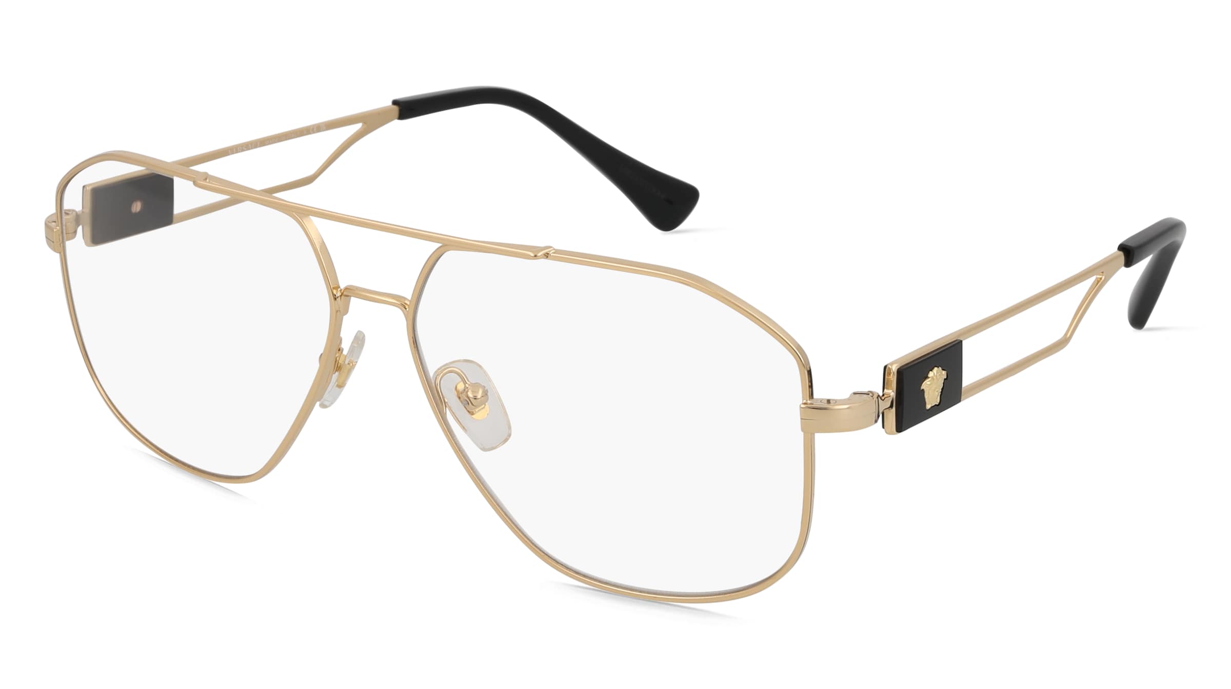 Versace VE1287 Herren-Brille inkl. Gläser Vollrand Quadratisch Metall-Gestell 59/13/145, Gold