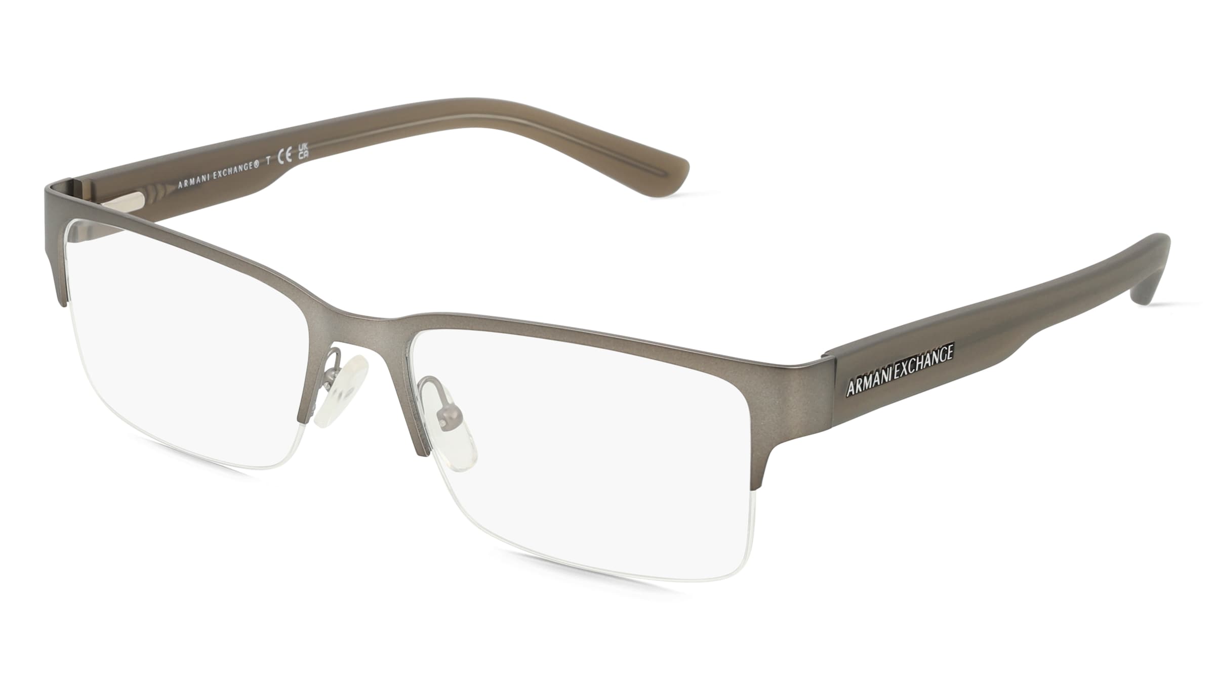 Armani Exchange AX1014 Herren-Brille inkl. Gläser Halbrand Quadratisch Metall-Gestell 53/17/145, Grau