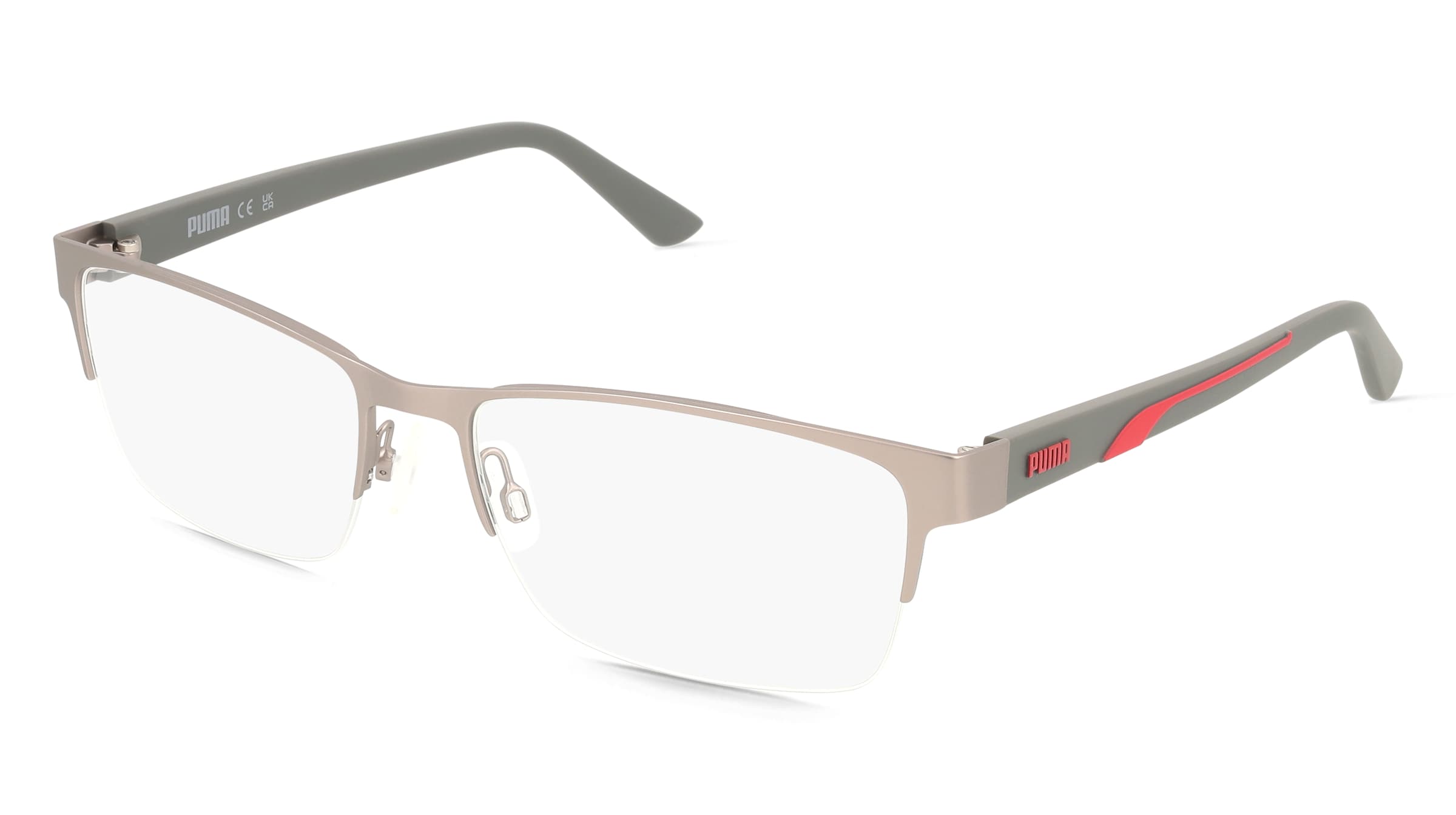 Puma PU0472O Unisex-Brille inkl. Gläser Vollrand Quadratisch Metall-Gestell 60/18/145, Grau