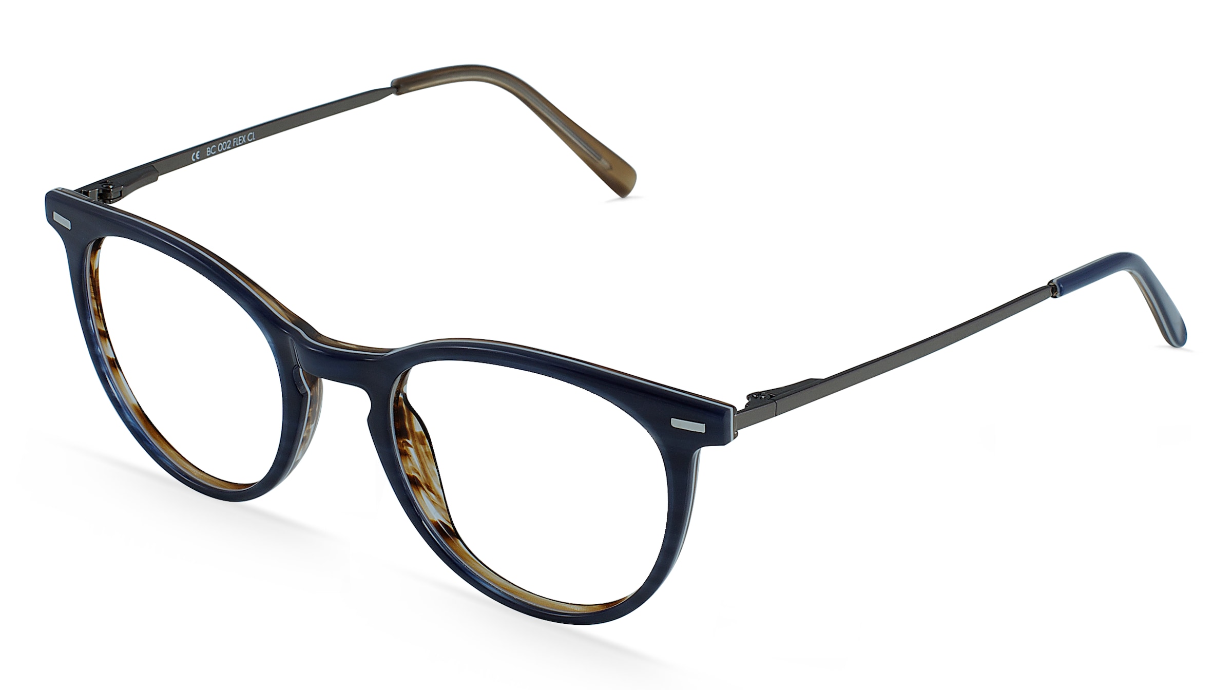 Fielmann BC 002 FLEX CL Damen-Brille inkl. Gläser Vollrand Panto Acetat-Gestell 48/18/135, Blau