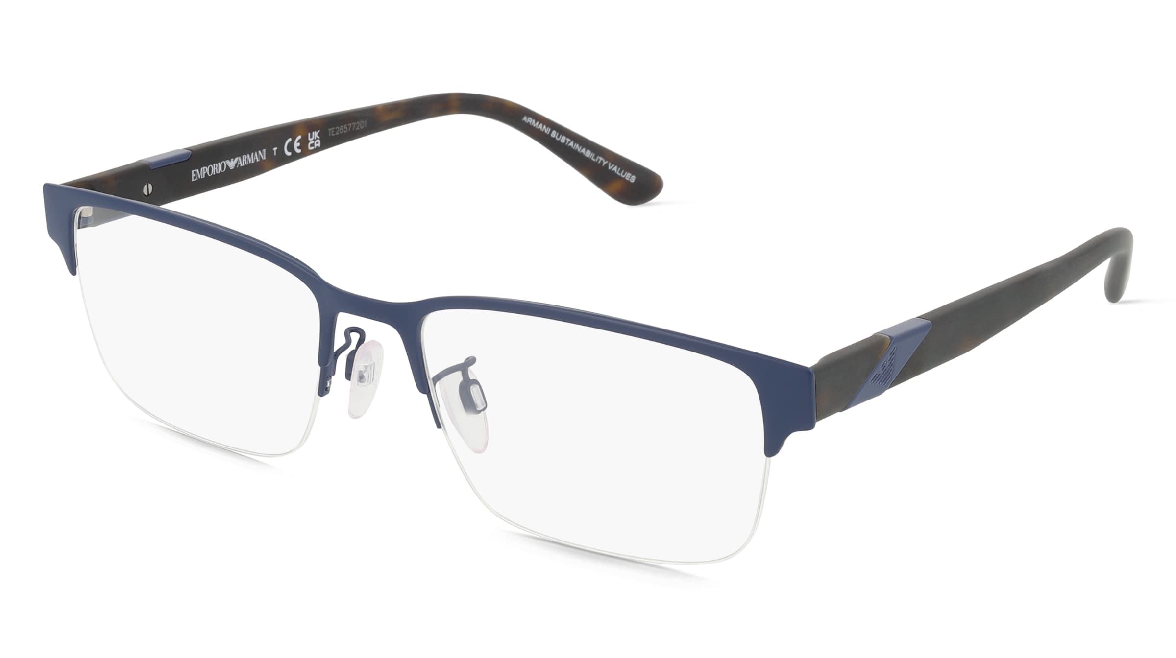 Emporio Armani EA1129 Herren-Brille inkl. Gläser Halbrand Quadratisch Metall-Gestell 53/18/145, Blau