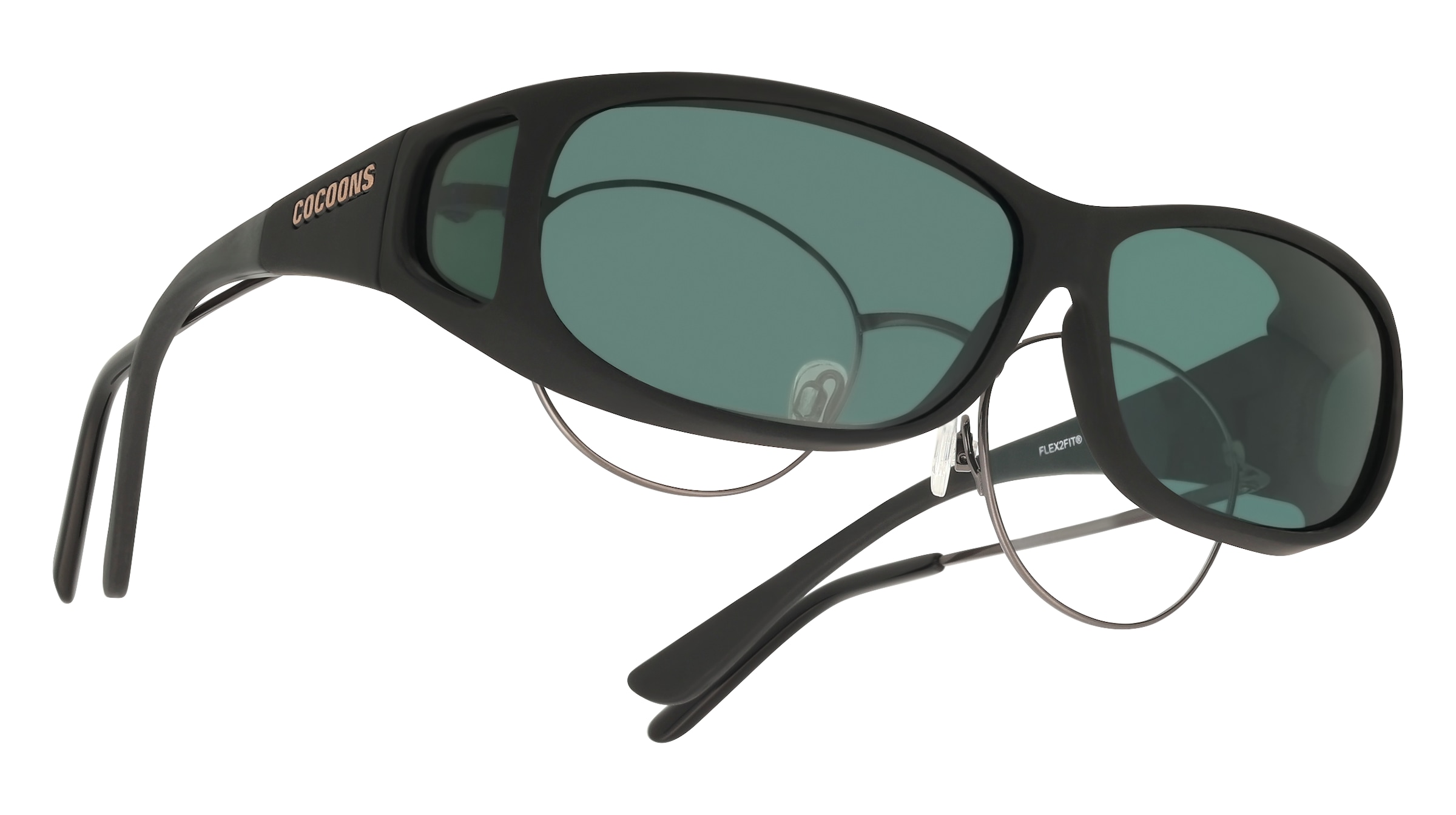 Cocoons Fitover MS Unisex-Sonnenbrille Vollrand Eckig Kunststoff-Gestell, schwarz