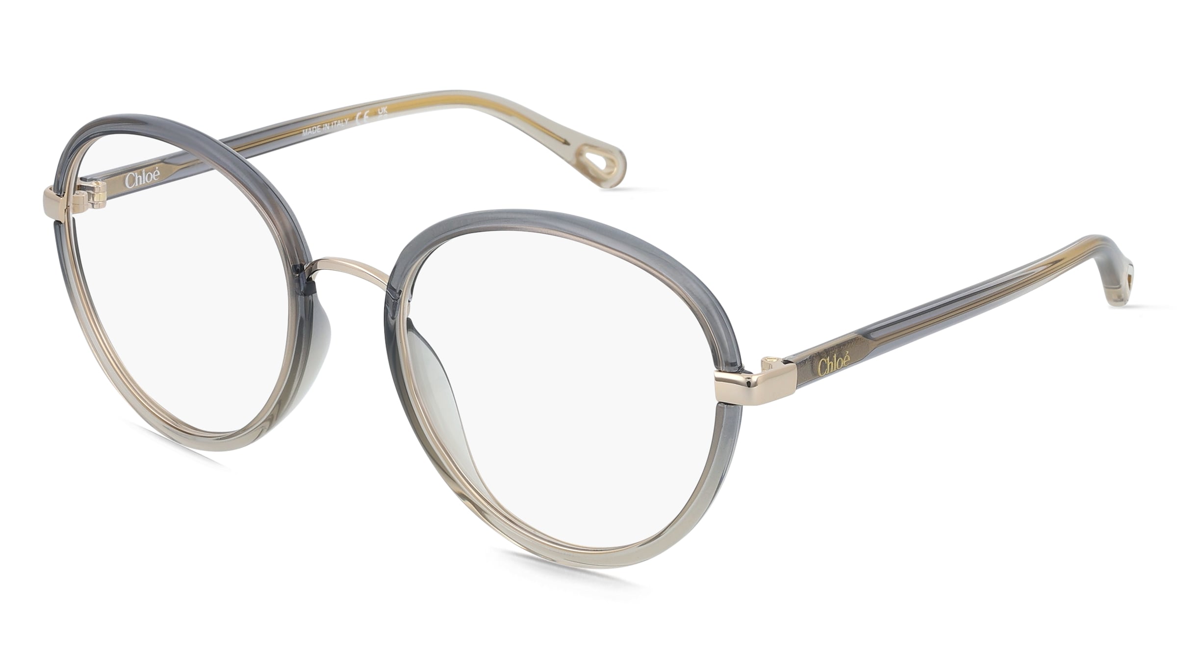 Chloé CH0308O Damen-Brille inkl. Gläser Vollrand Rund Kunststoff-Gestell 53/20/140, Grau
