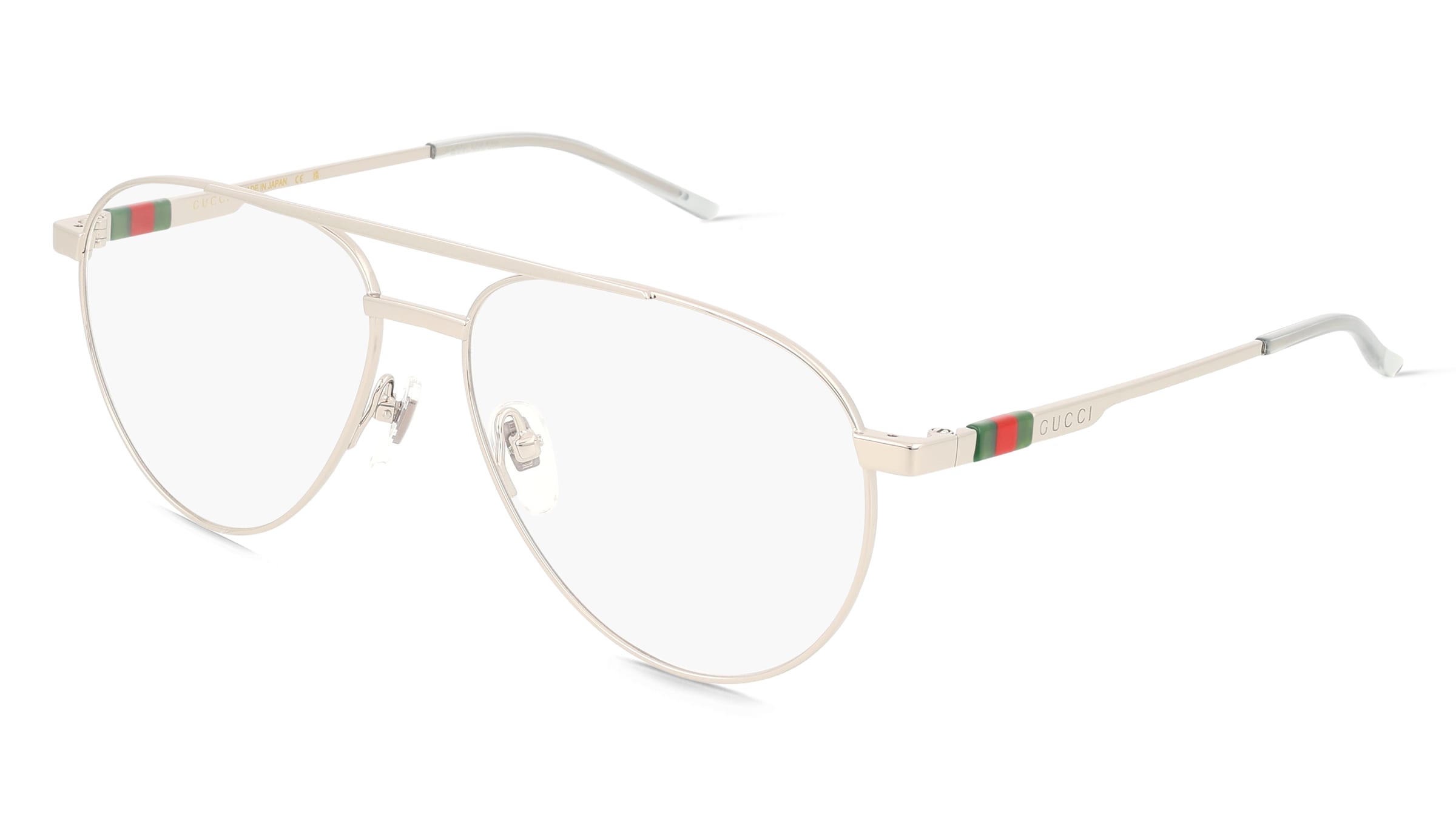 Gucci GG1679O Herren-Brille inkl. Gläser Vollrand Pilot Metall-Gestell 56/15/145, Silber