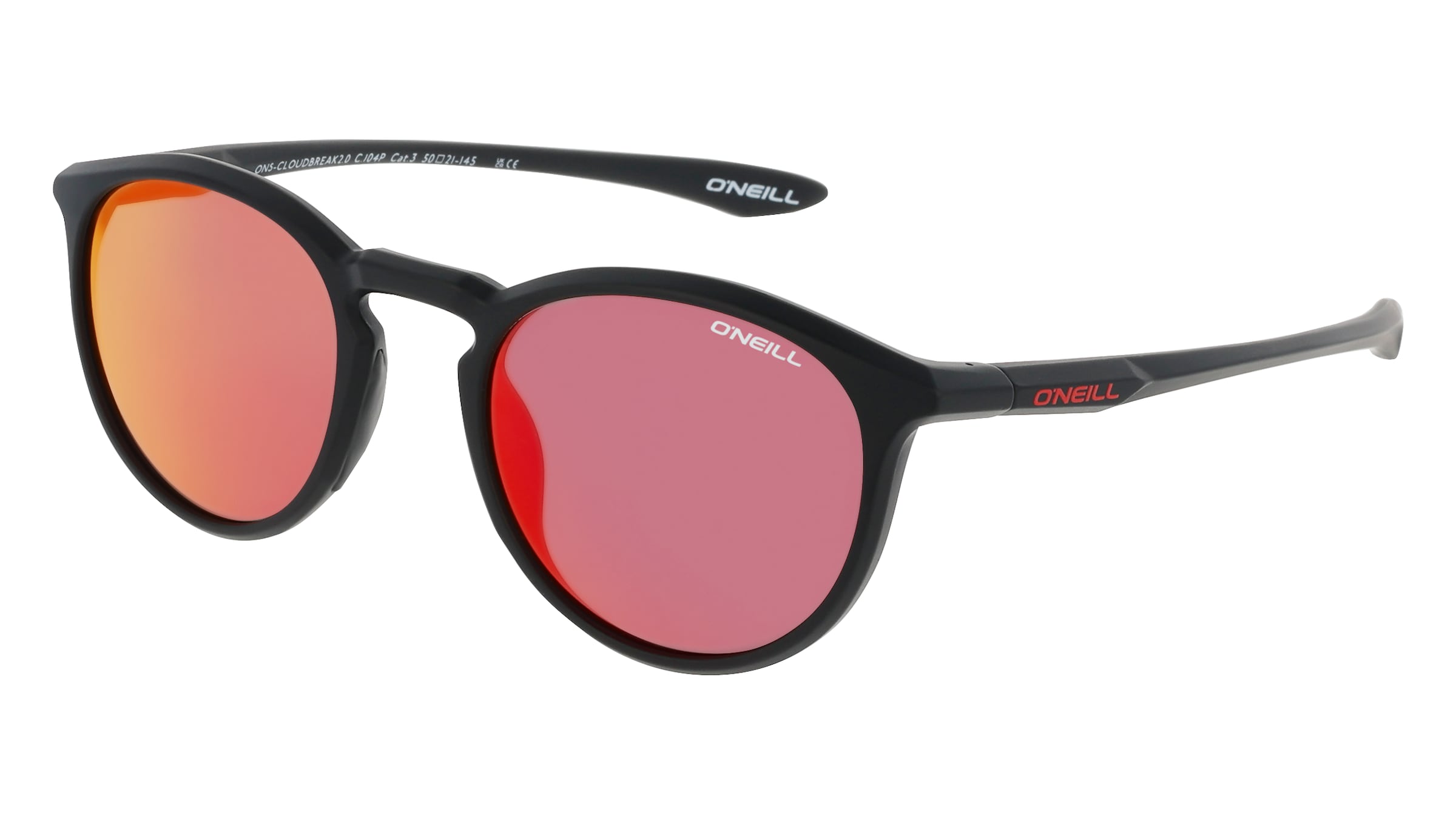 O’Neill 966126 Herren-Sonnenbrille Vollrand Rund Kunststoff-Gestell, Schwarz