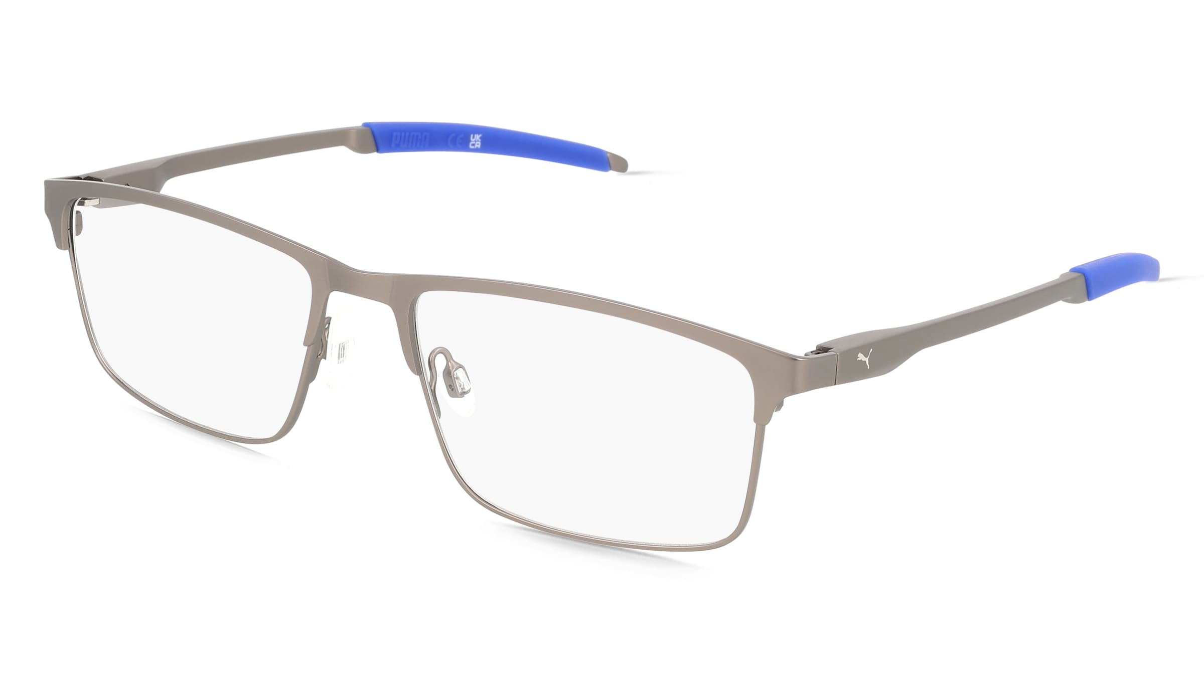 Puma PU 0415O Herren-Brille inkl. Gläser Vollrand Quadratisch Metall-Gestell 56/17/140, Grau