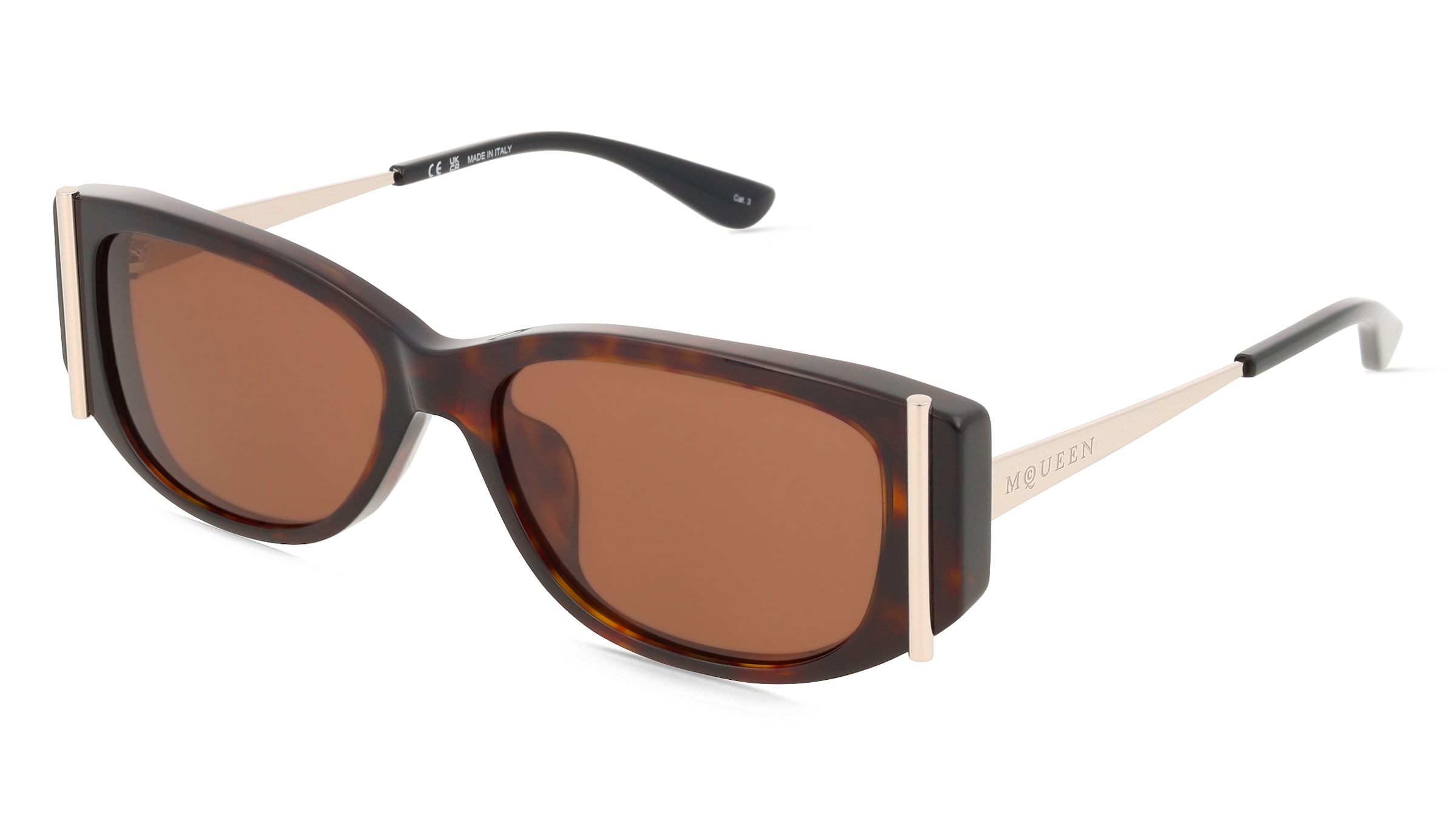 Alexander McQueen AM0494SA Damen-Sonnenbrille Vollrand Oval Acetat-Gestell, Havanna