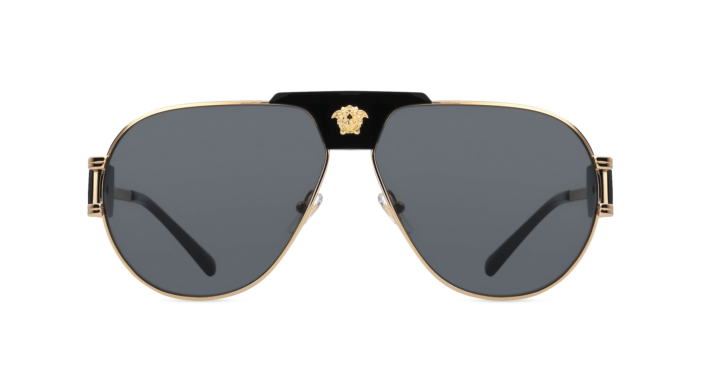 Versace VE2252 Herren-Sonnenbrille Vollrand Pilot Edelstahl-Gestell, Schwarz