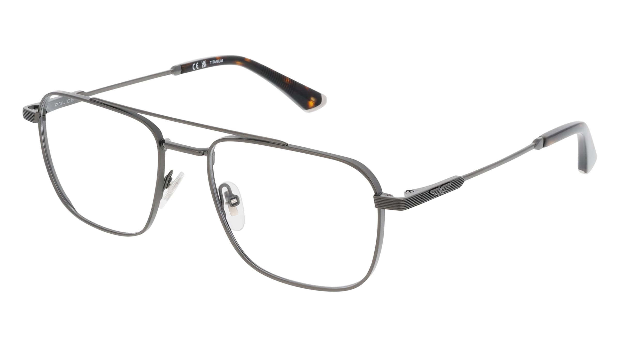 Police VPLQ75 Herren-Brille inkl. Gläser Vollrand Pilot Titan-Gestell 54/18/145, Grau