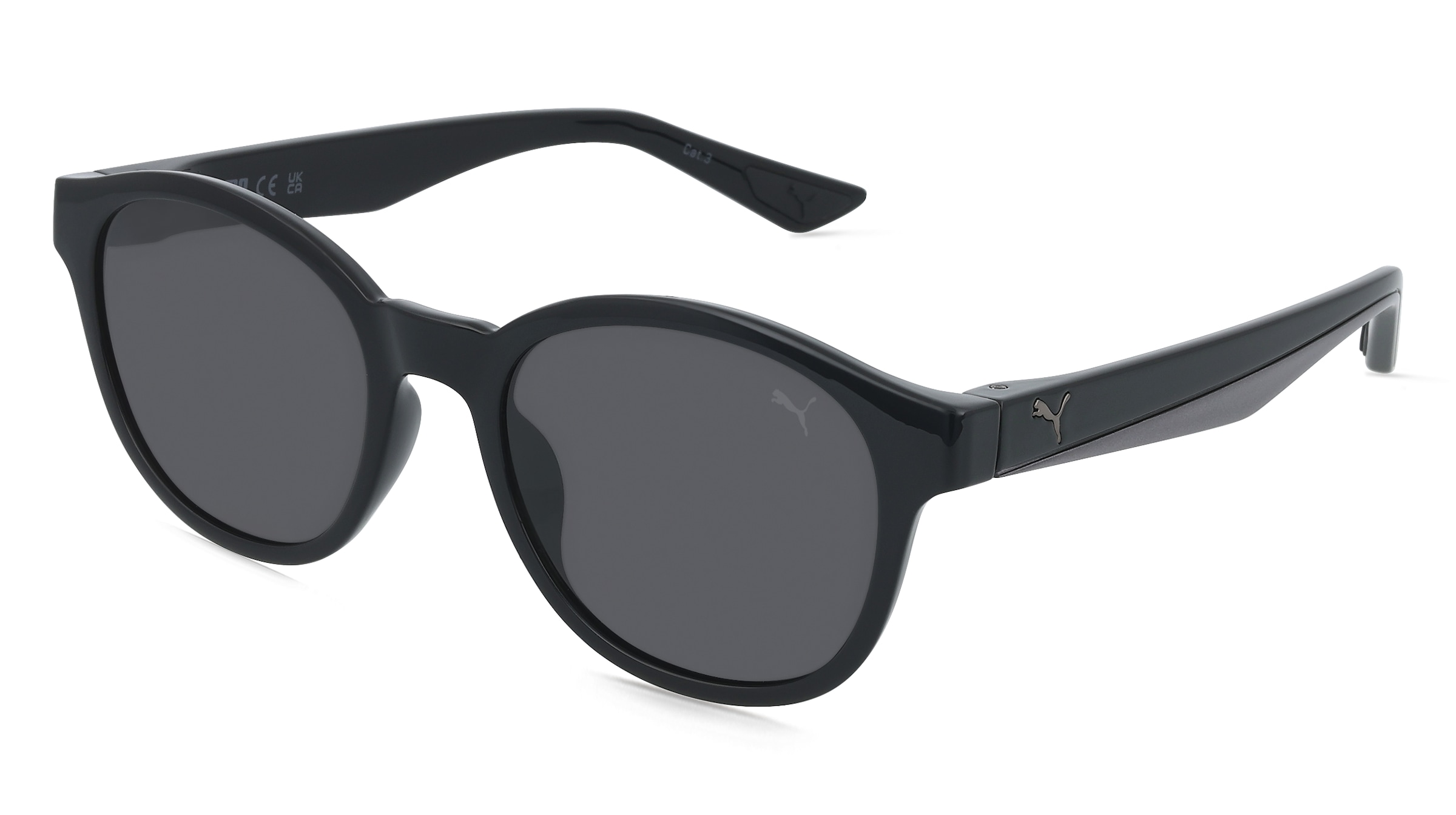 PUMA PU0522S Herren-Sonnenbrille Vollrand Rund Kunststoff-Gestell, Schwarz