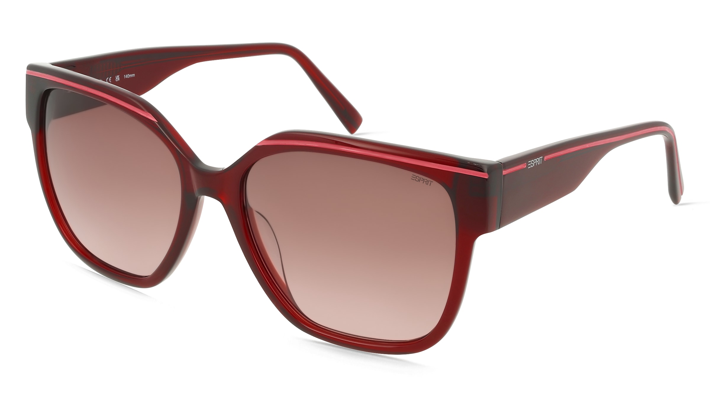 Esprit ET40124 Damen-Sonnenbrille Vollrand Quadratisch Acetat-Gestell, Rot