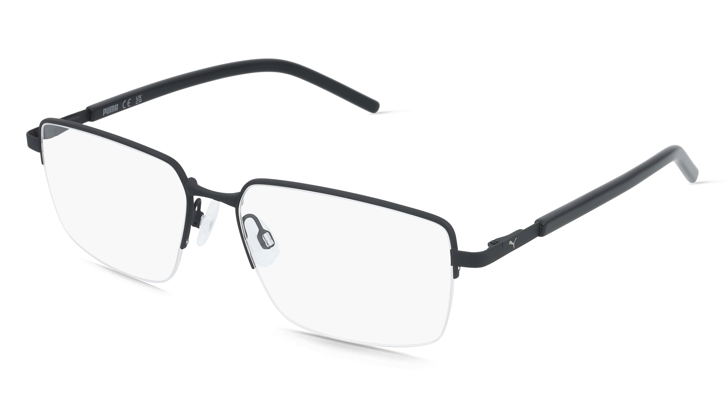 PUMA PU0538O Herren-Brille inkl. Gläser Halbrand Eckig Metall-Gestell 59/17/145, Schwarz