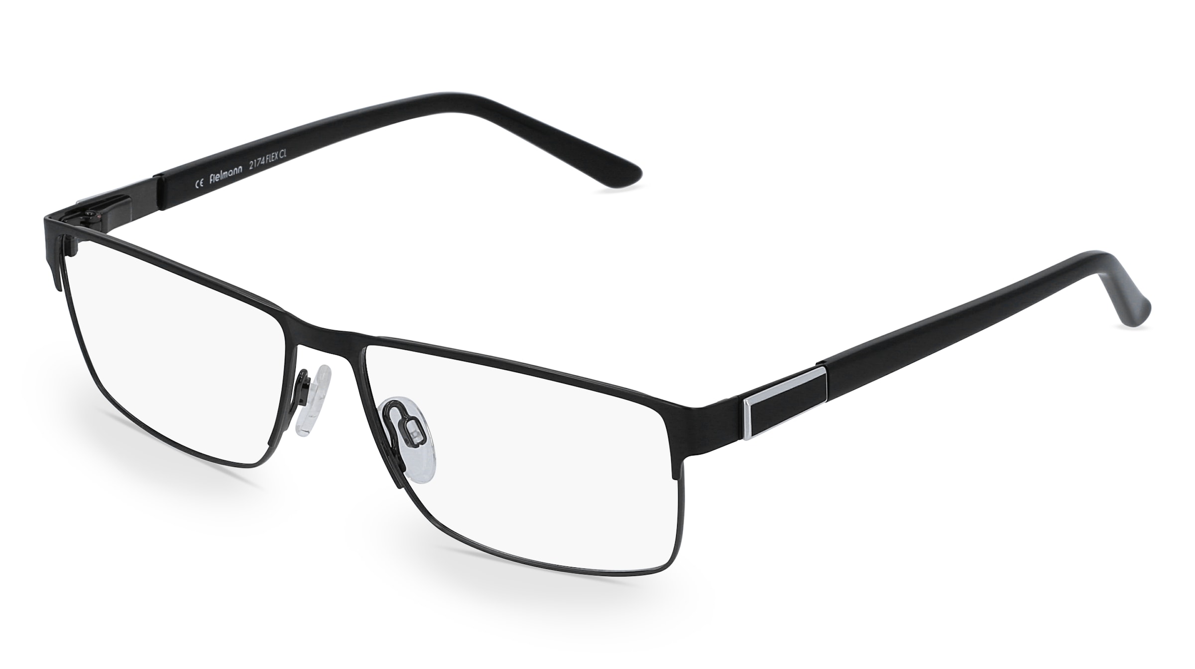 Fielmann 2174 FLEX CL Herren-Brille inkl. Gläser Vollrand Quadratisch Edelstahl-Gestell 57/15/145, Schwarz
