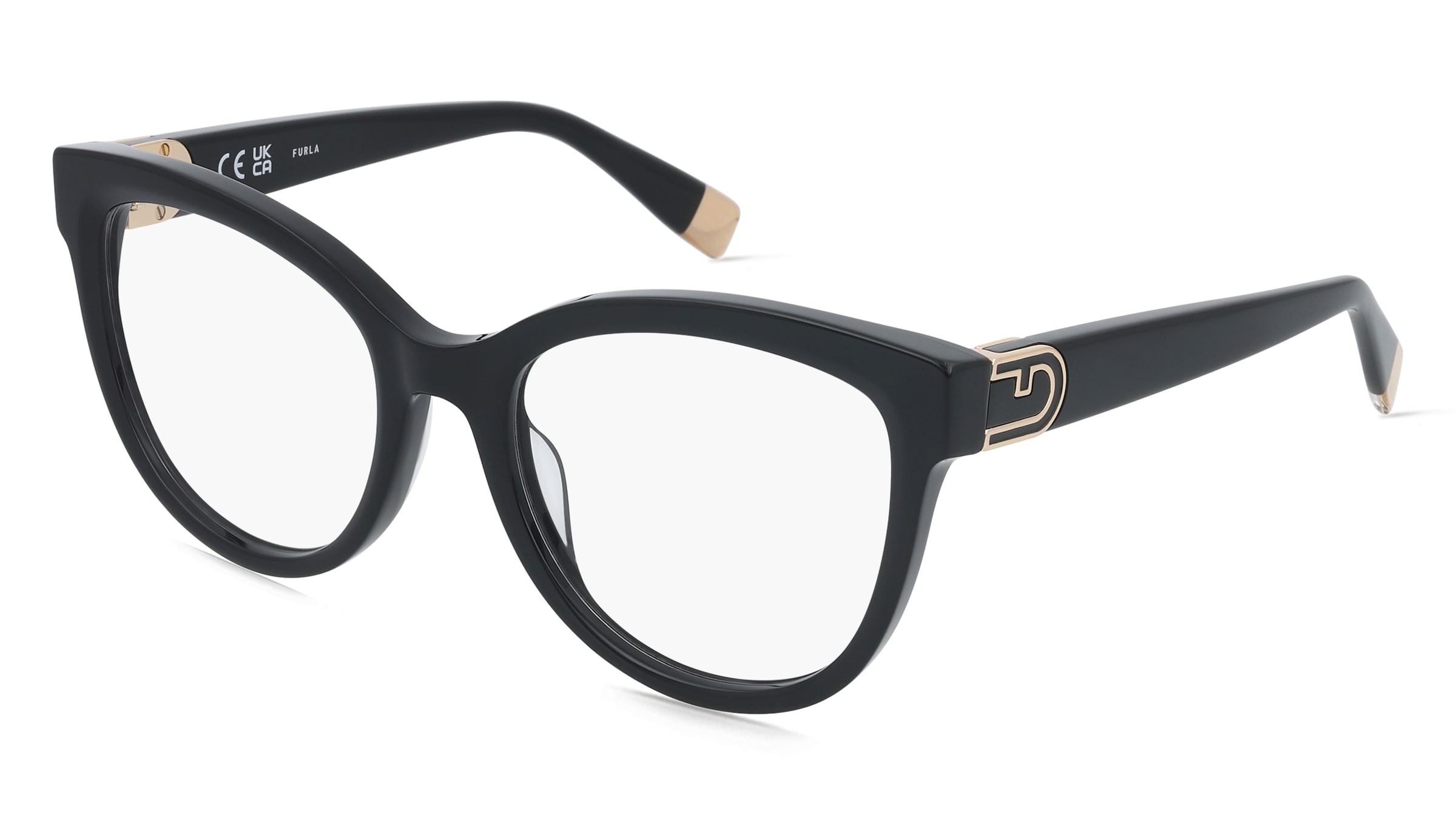 Furla VFU864 Damen-Brille inkl. Gläser Vollrand Cat Eye Kunststoff-Gestell 53/19/140, Schwarz