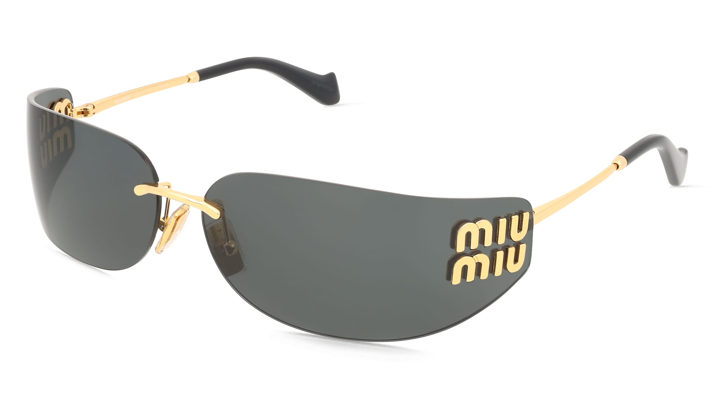 Miu Miu MU A51S Damen-Sonnenbrille Randlos Eckig Metall-Gestell, Gold