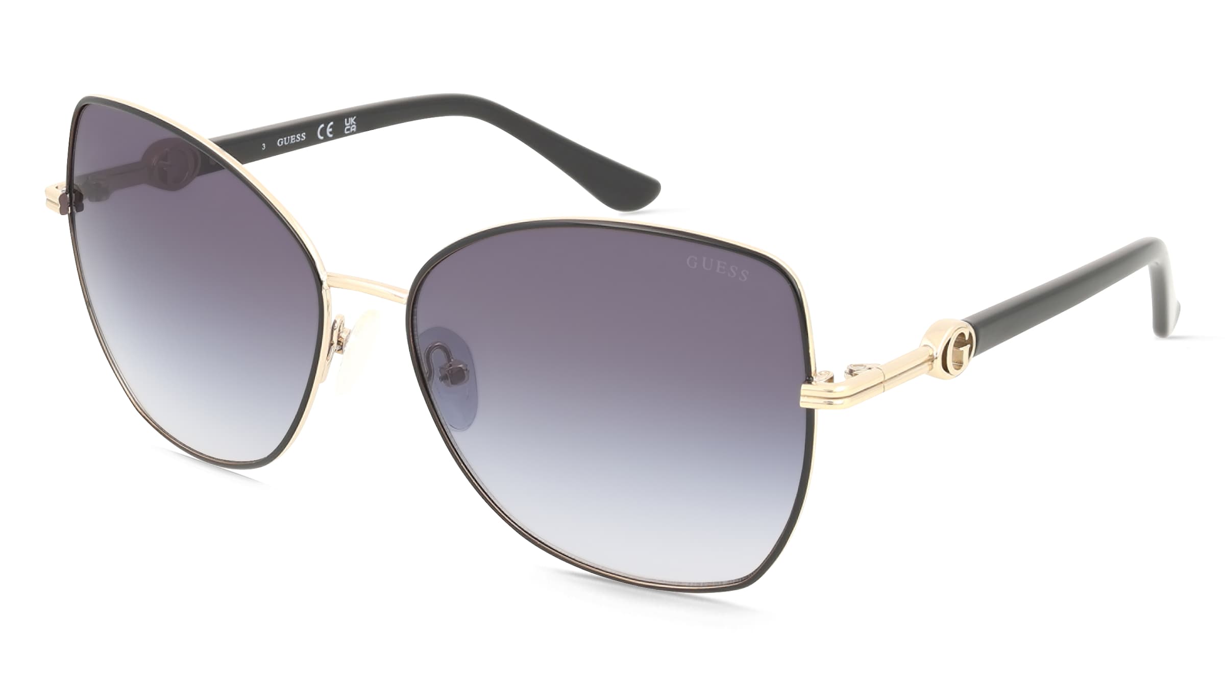 Guess GU00259 Damen-Sonnenbrille Vollrand Butterfly Metall-Gestell, Schwarz