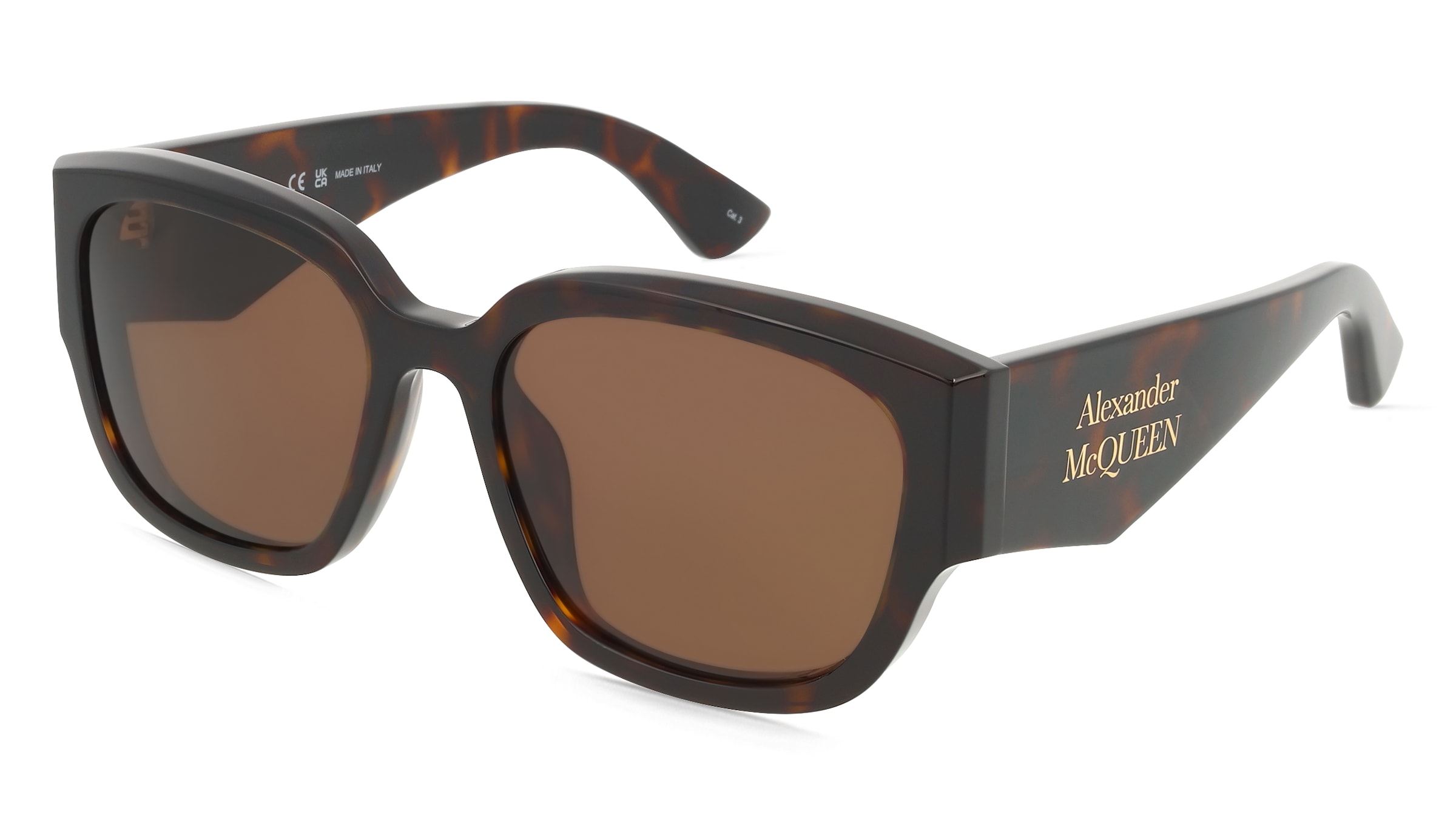 Alexander McQueen AM0468S Damen-Sonnenbrille Vollrand Eckig Acetat-Gestell, Havanna