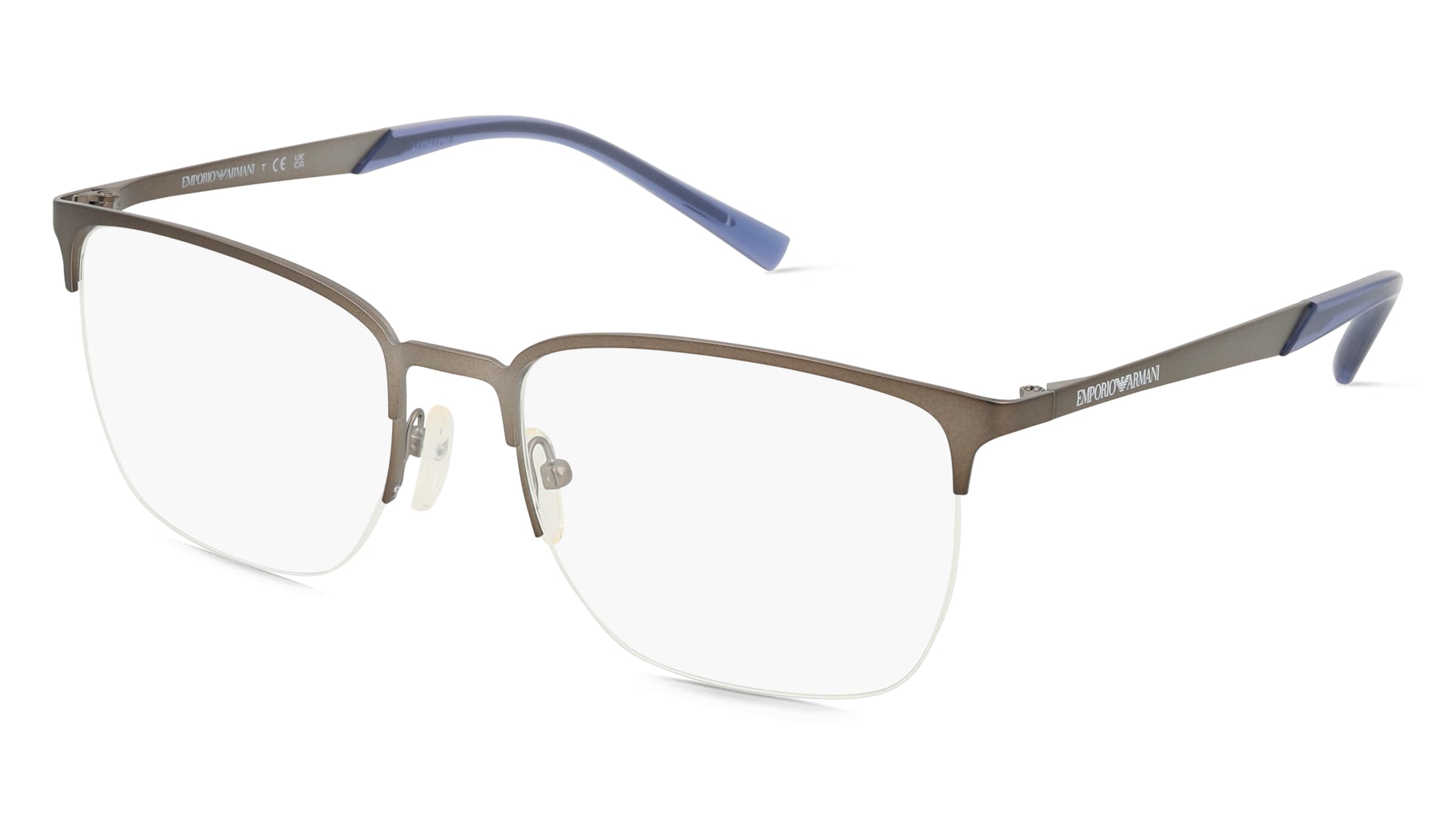 Emporio Armani EA1151 Herren-Brille inkl. Gläser Halbrand Quadratisch Metall-Gestell 56/19/145, Grau