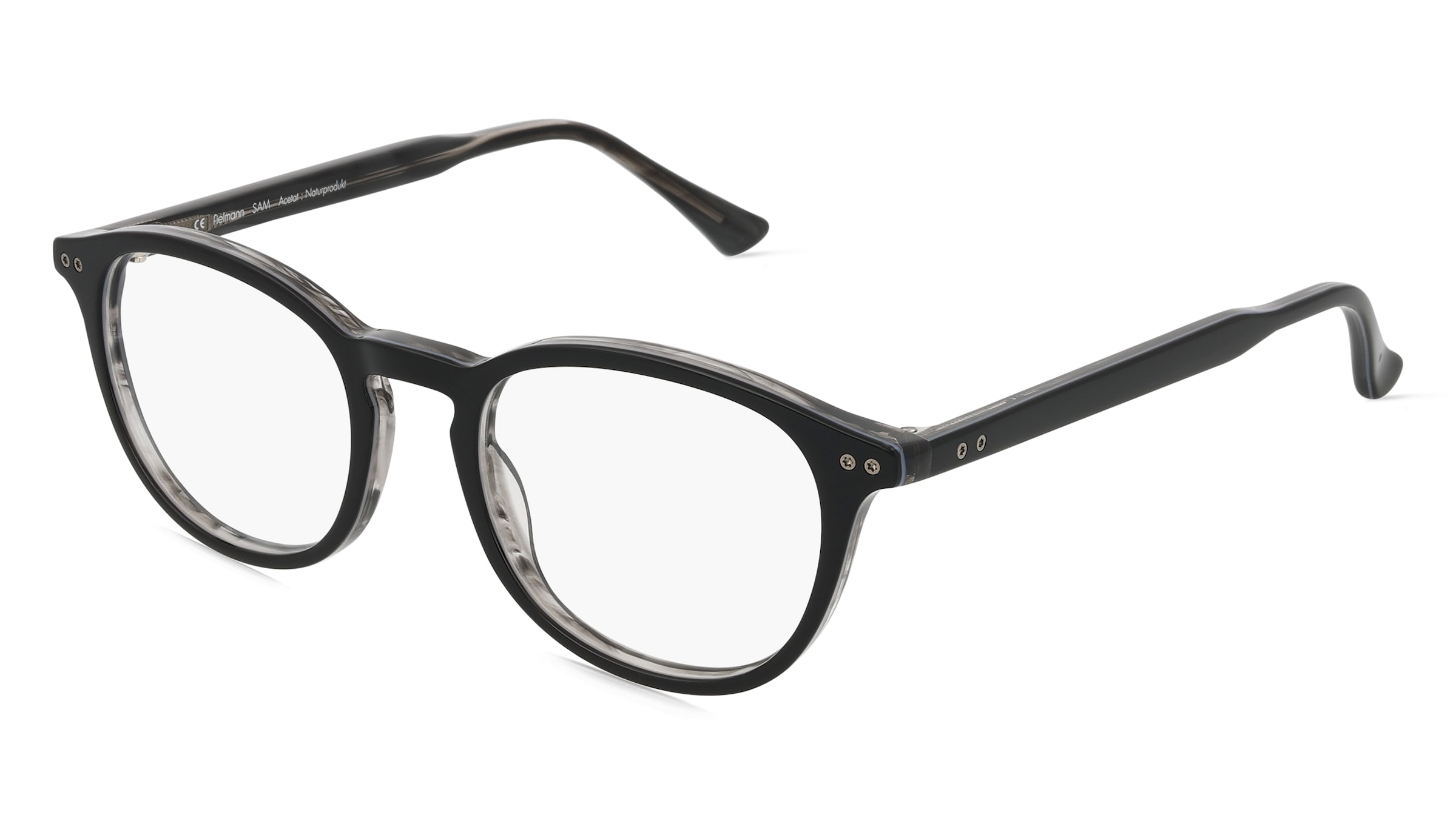 Fielmann LN 051 CL SAM Unisex-Brille inkl. Gläser Vollrand Panto Acetat-Gestell 49mm/19mm/145mm, schwarz