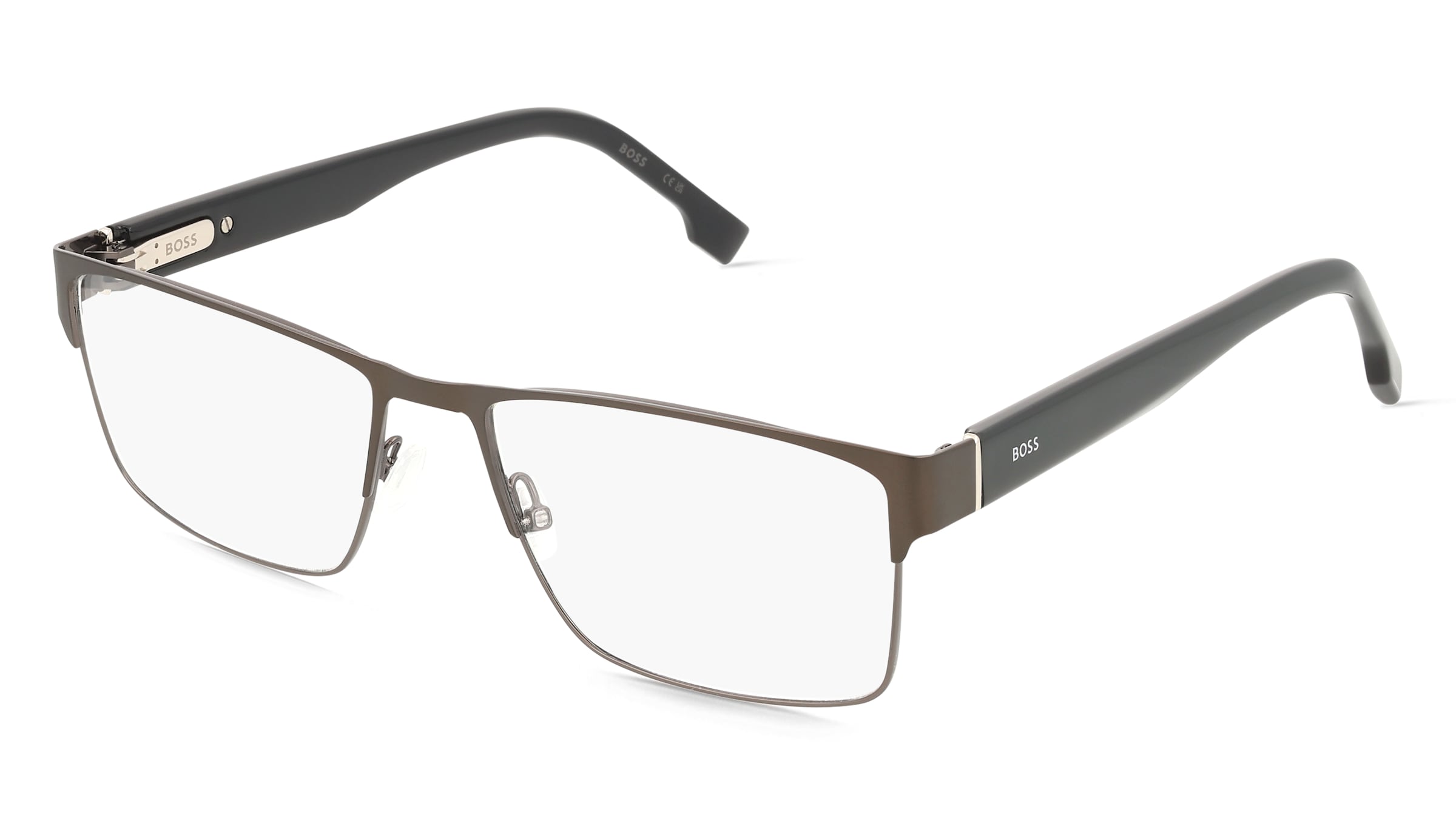 Boss 1764 Herren-Brille inkl. Gläser Vollrand Eckig Metall-Gestell 59/18/155, Grau