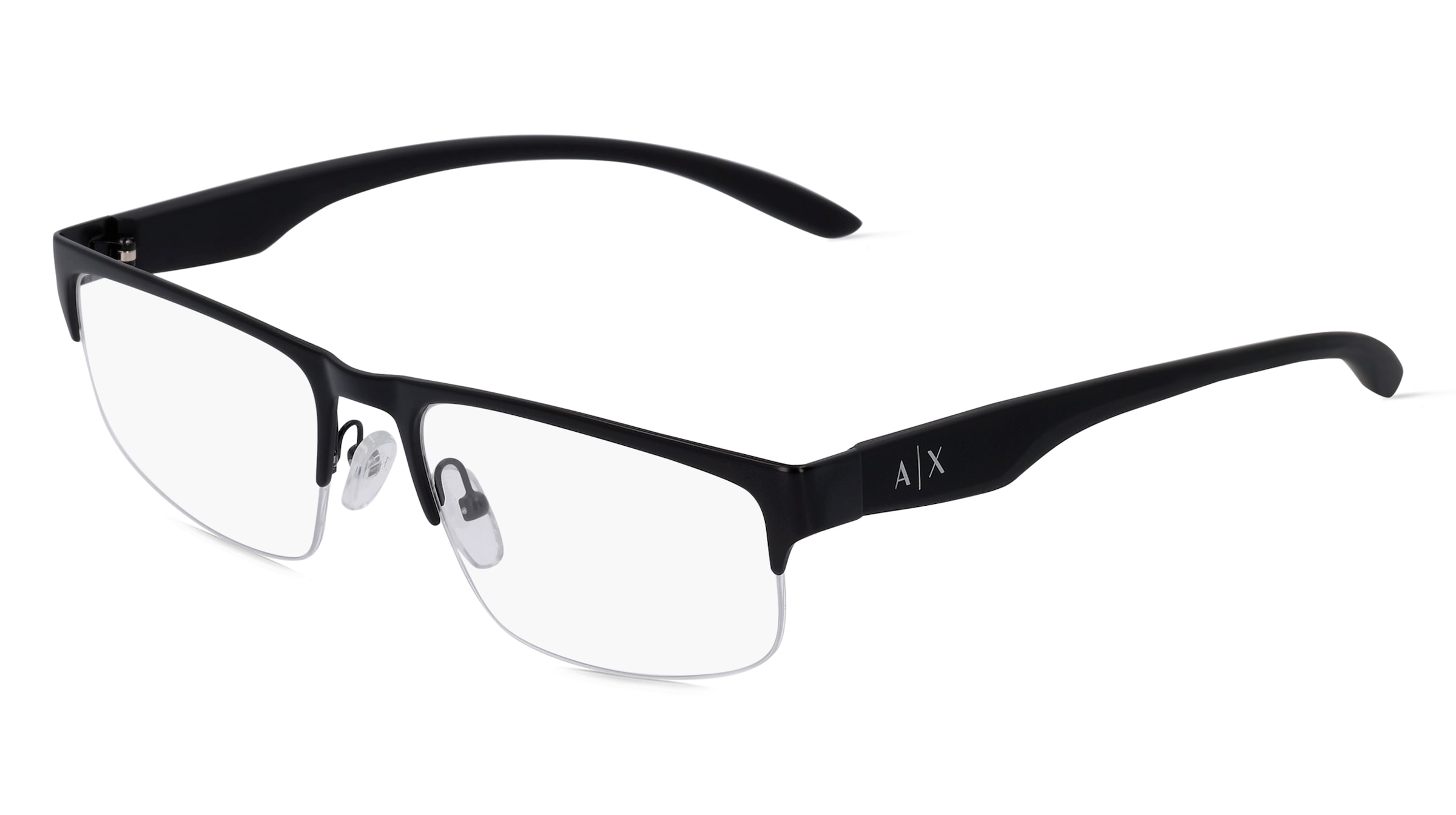 Armani Exchange AX1054 Herren-Brille inkl. Gläser Halbrand Quadratisch Metall-Gestell 55/18/140, Schwarz