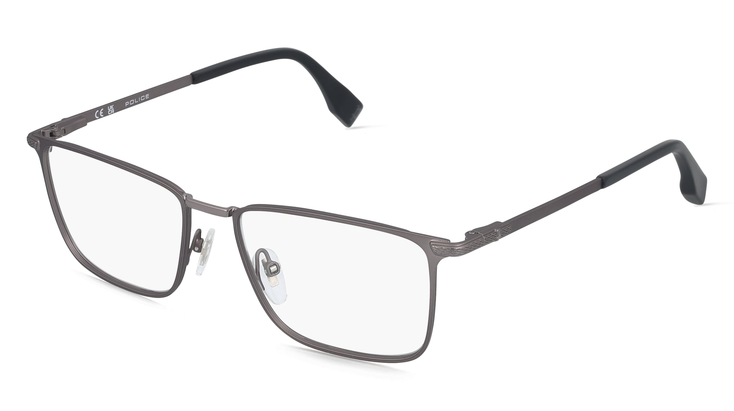 Police VPLR64 Herren-Brille inkl. Gläser Randlos Geometrisch Metall-Gestell 54/17/145, Grau