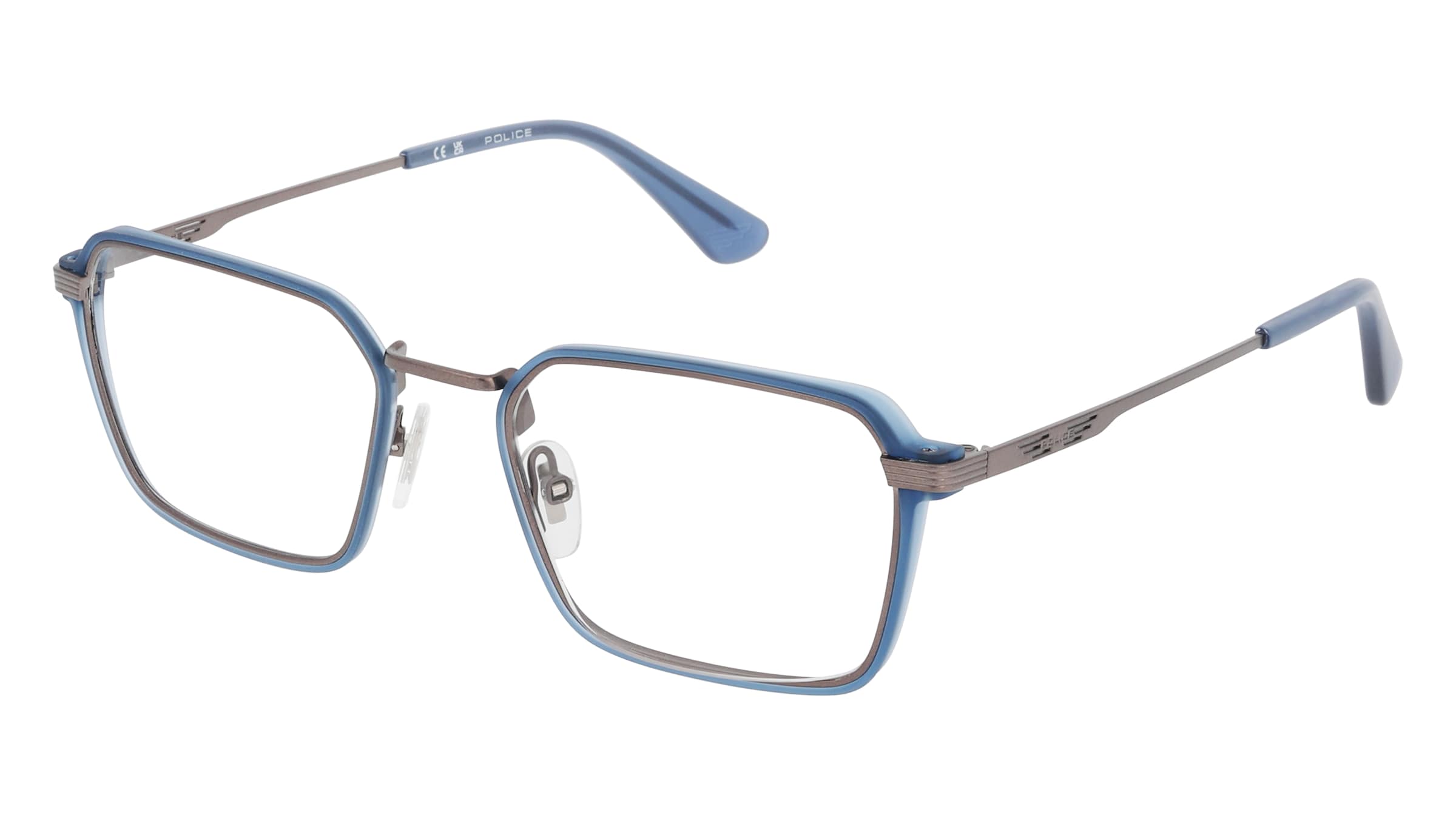 Police VPLQ71 Herren-Brille inkl. Gläser Vollrand Quadratisch Metall-Gestell 52/20/145, Blau