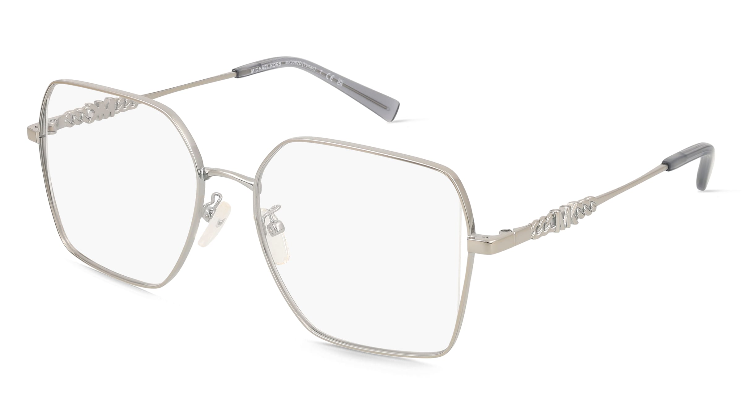 Michael Kors 0MK3082D YUNAN Damen-Brille inkl. Gläser Vollrand Quadratisch Metall-Gestell 55/17/145, Silber